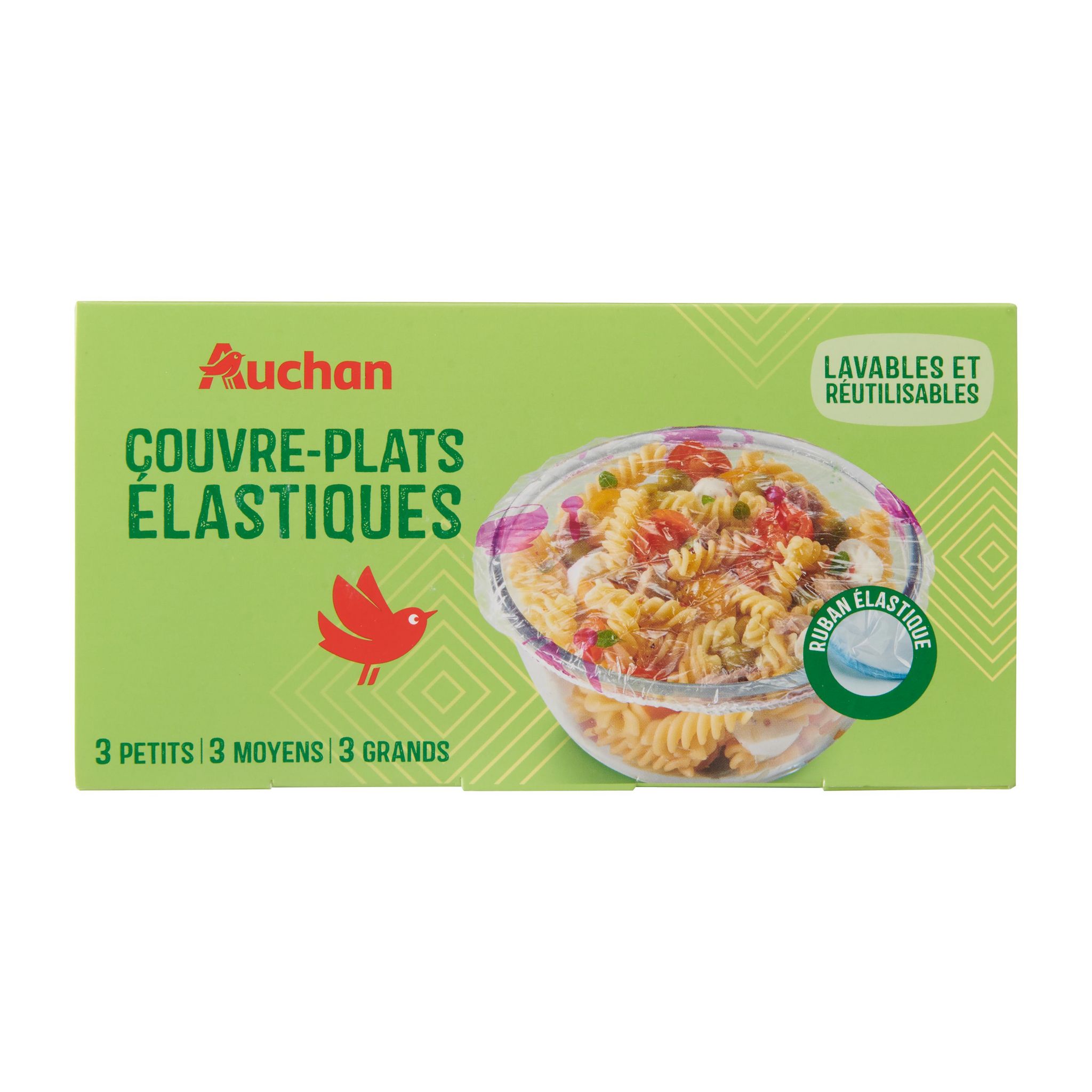 Voir la diapositive 3 : AUCHAN Couvre-plats élastiques en tailles S M L 9 pièces