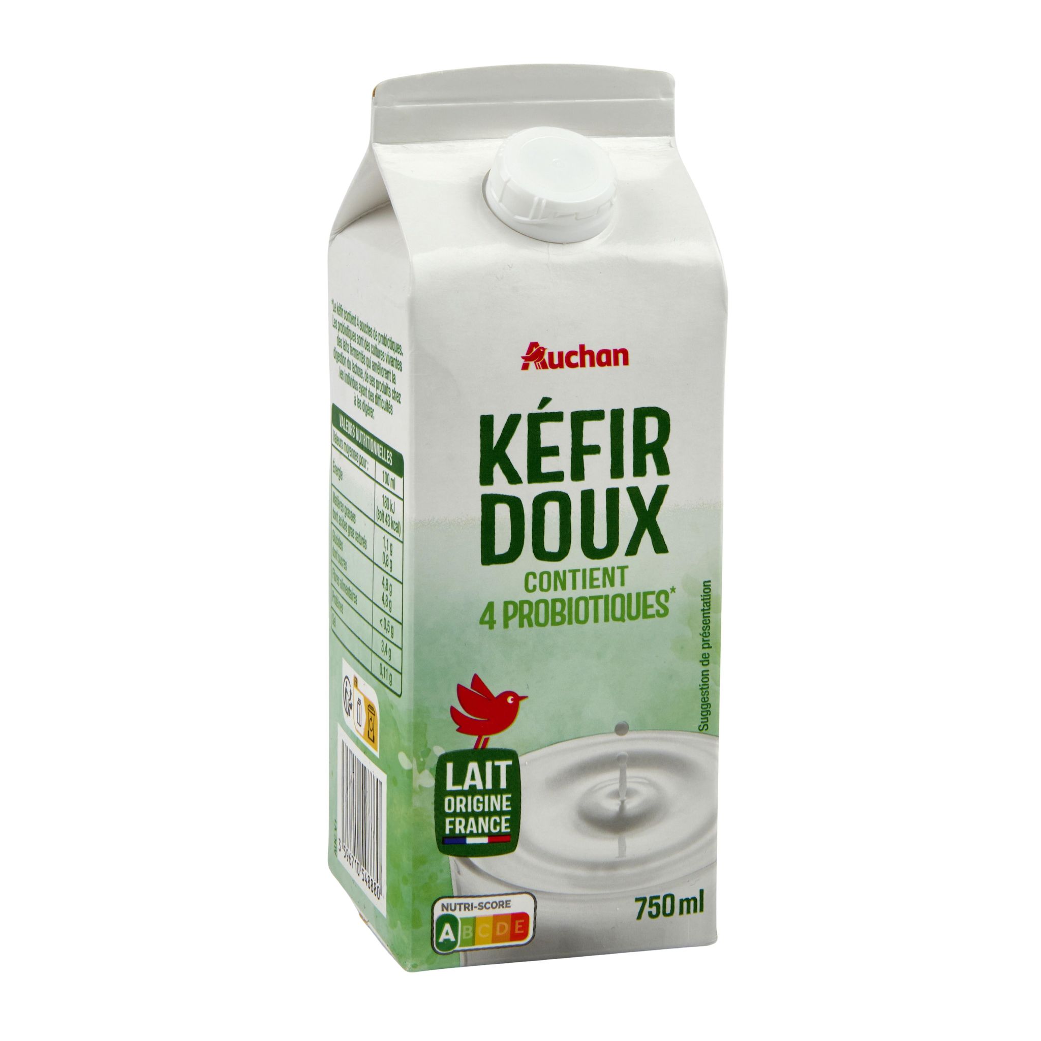 Voir la diapositive 3 : AUCHAN Kéfir lait fermenté doux 750ml