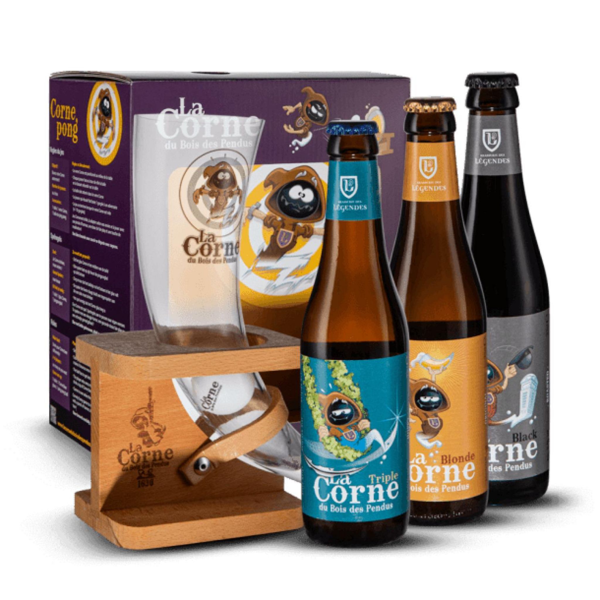CORNE DU BOIS DES PENDUS Coffret dégustation bières blonde, triple, black 8% 3x33cl + 1 verre