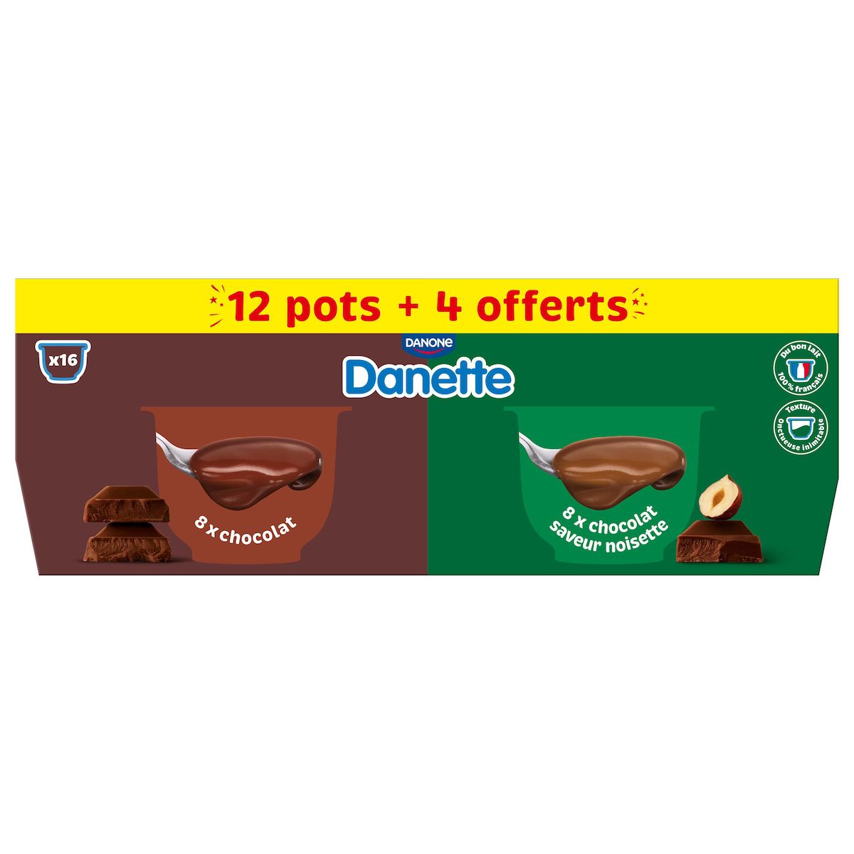 DANONE Crème dessert fondant au chocolat et noisette 12 + 4 offerts 16x115g