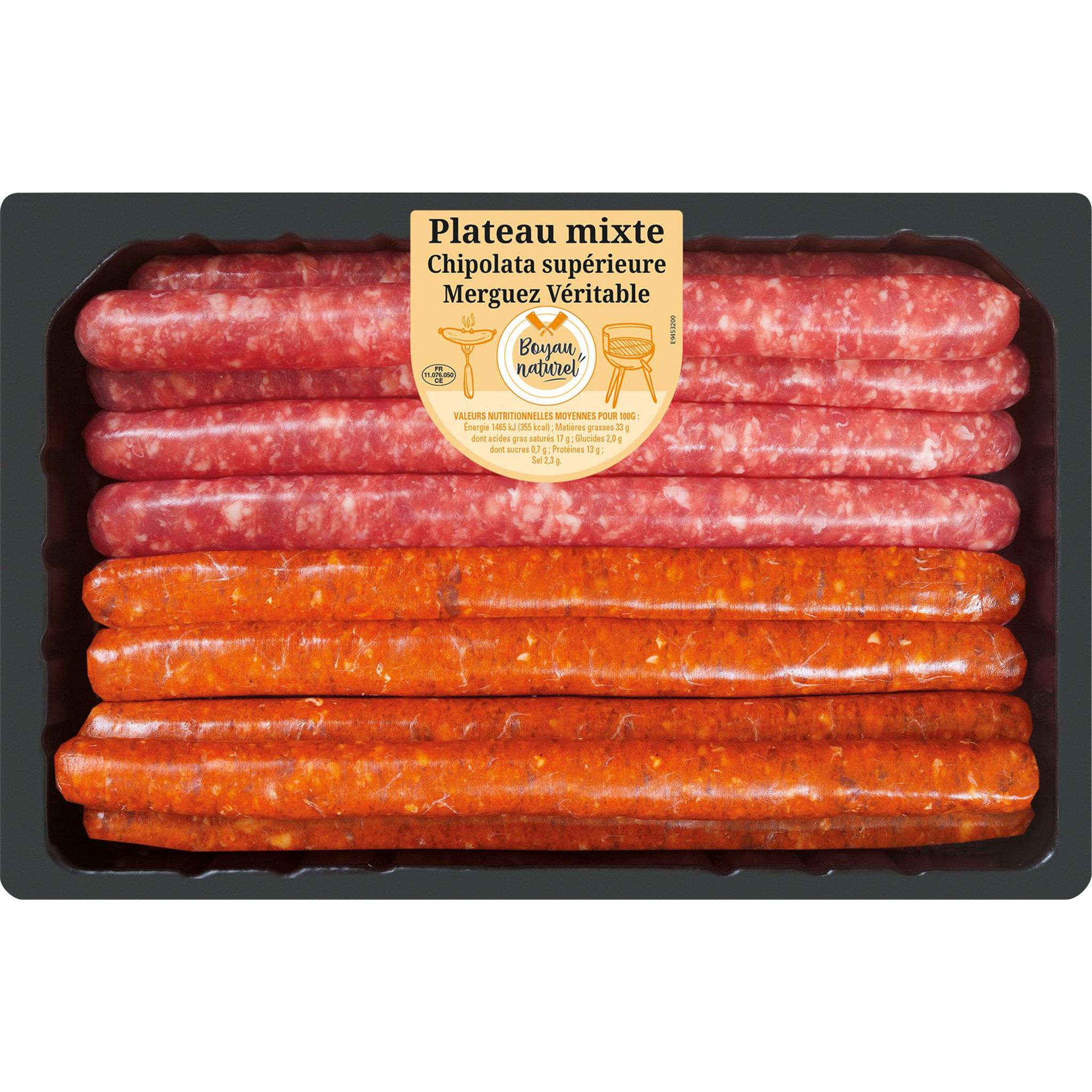 LES BRASERADES Plateau mixte, chipolata supérieure merguez véritable, boyau naturel 10 pièces 0,700 kg