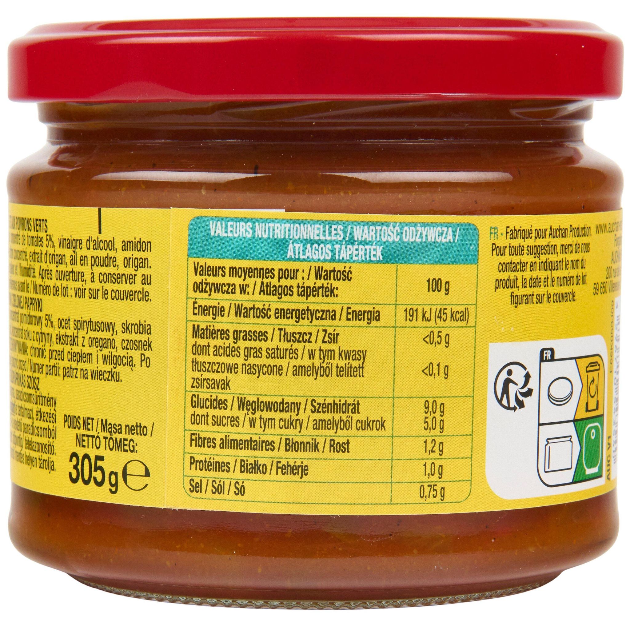 Voir la diapositive 2 : AUCHAN Sauce salsa mexicaine hot 305g