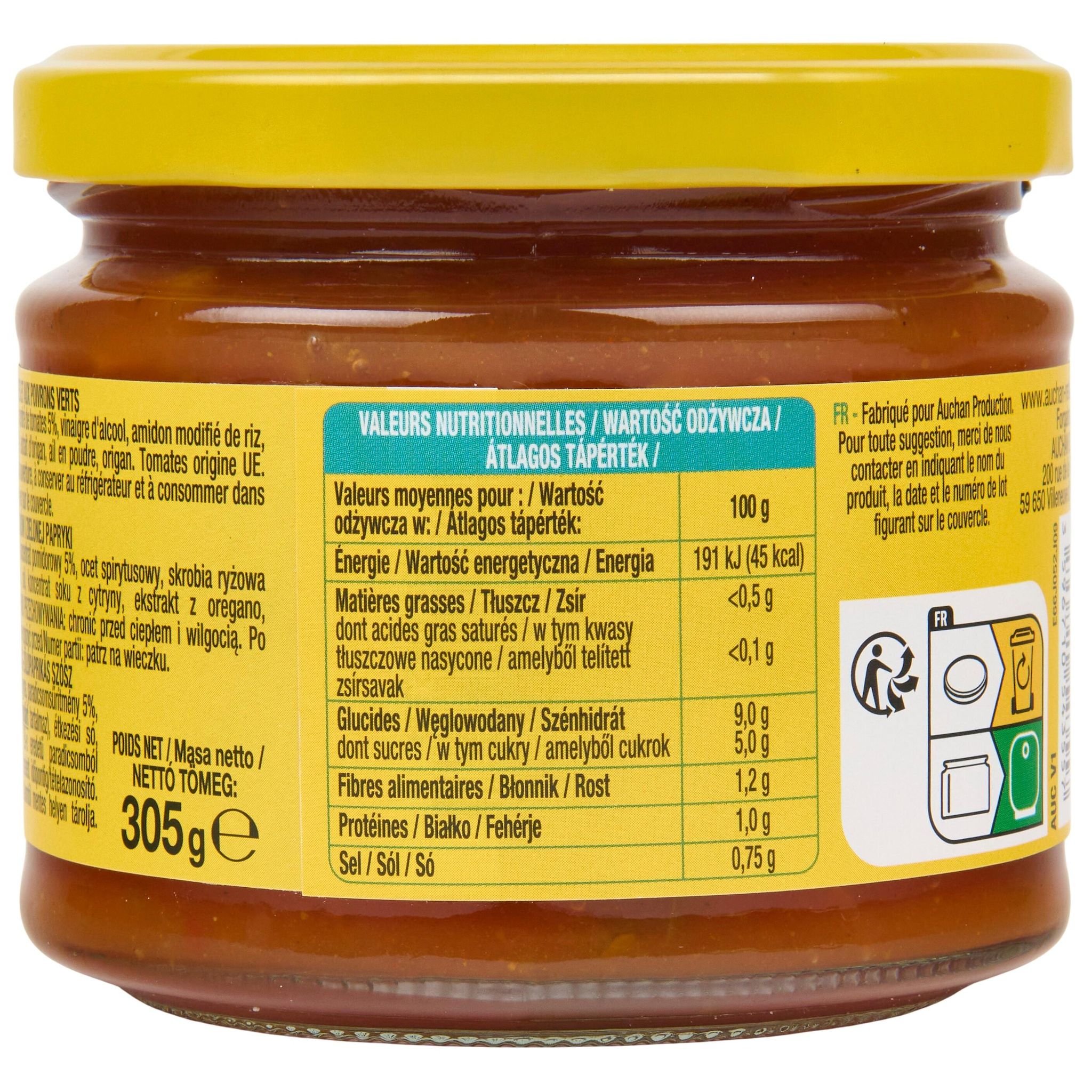 Voir la diapositive 2 : AUCHAN Salsa mexicaine medium 305g