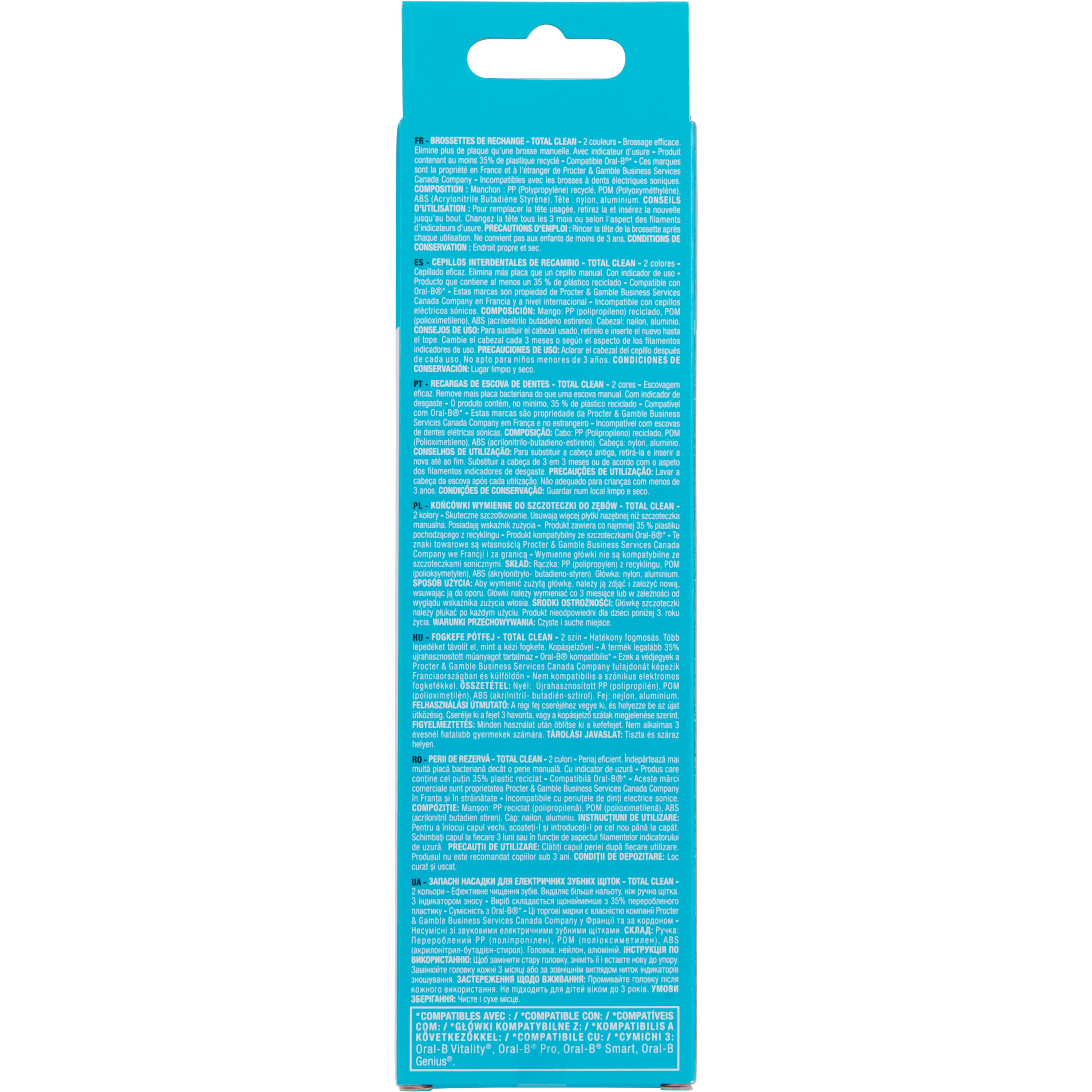 Voir la diapositive 2 : AUCHAN Total Clean Recharge brosse à dents électrique compatible Oral B 2 brossettes