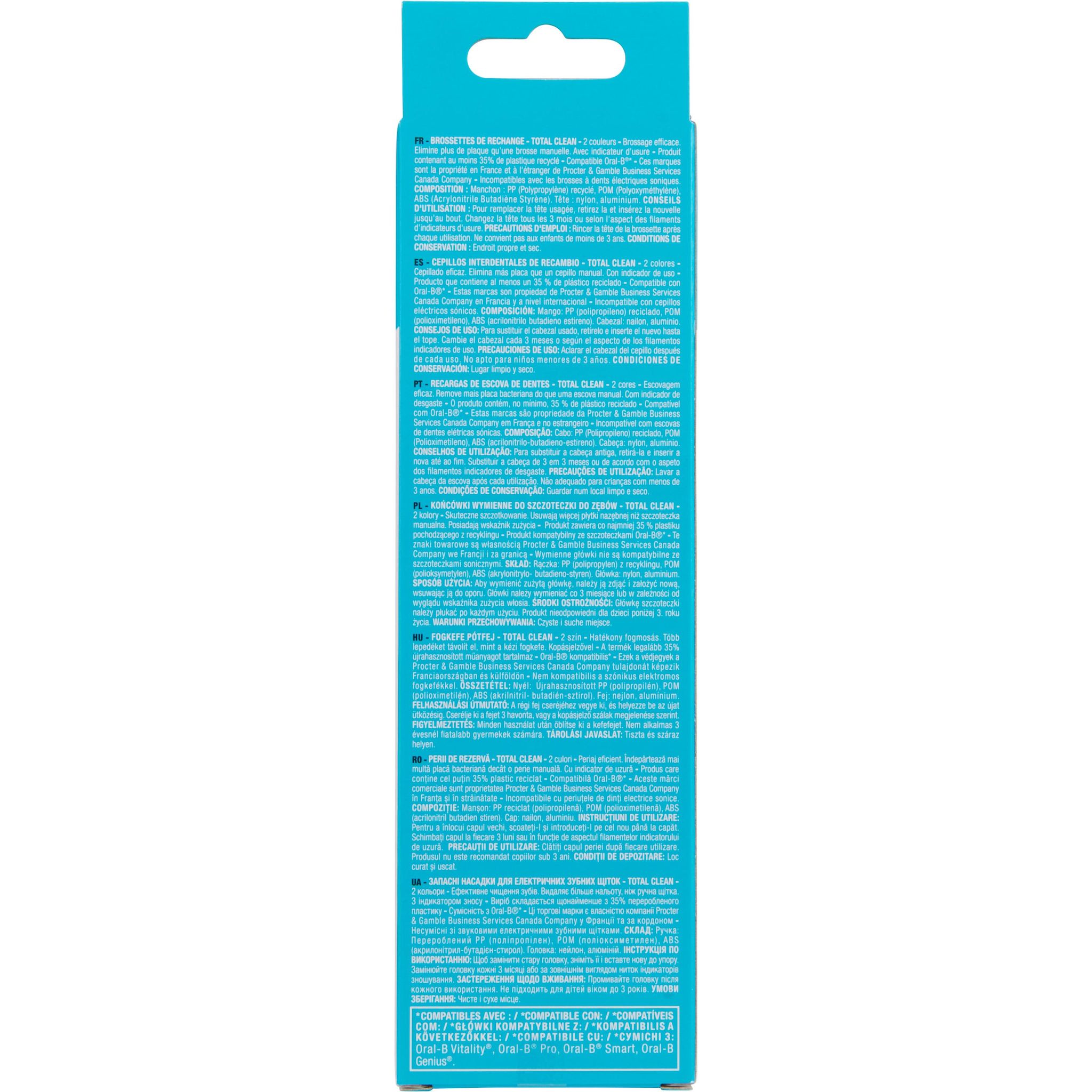 Voir la diapositive 2 : AUCHAN Total Clean Recharge brosse à dents électrique compatible Oral B 2 brossettes