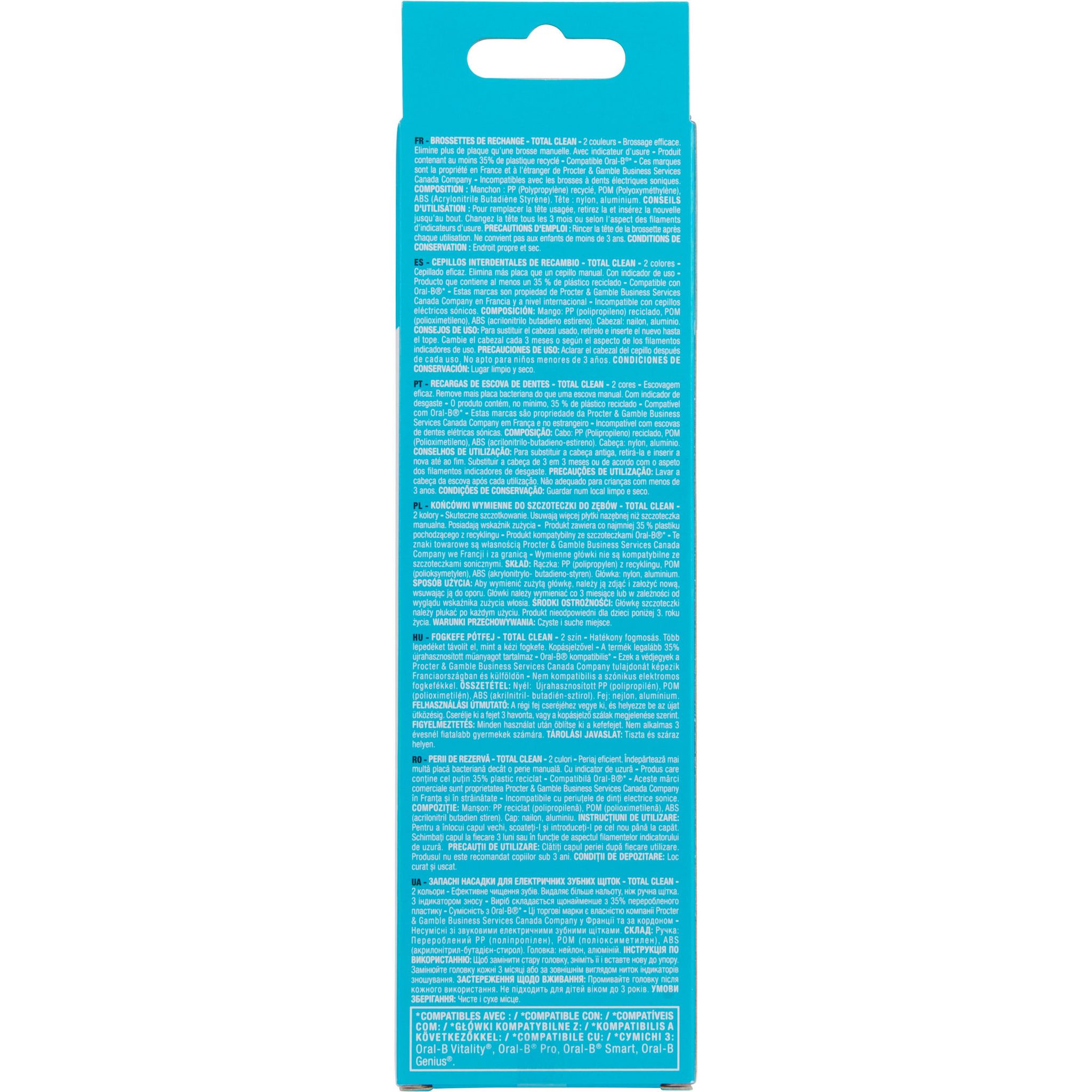 Voir la diapositive 3 : AUCHAN Total Clean Recharge brosse à dents électrique compatible Oral B 2 brossettes