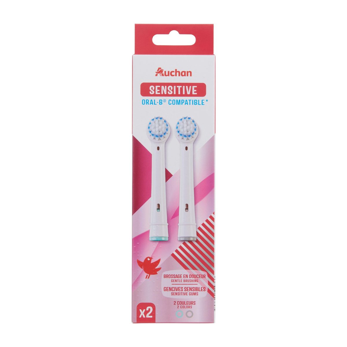 AUCHAN Recharge brosse à dents électrique sensitive compatible Oral-B 2 brossette(s)