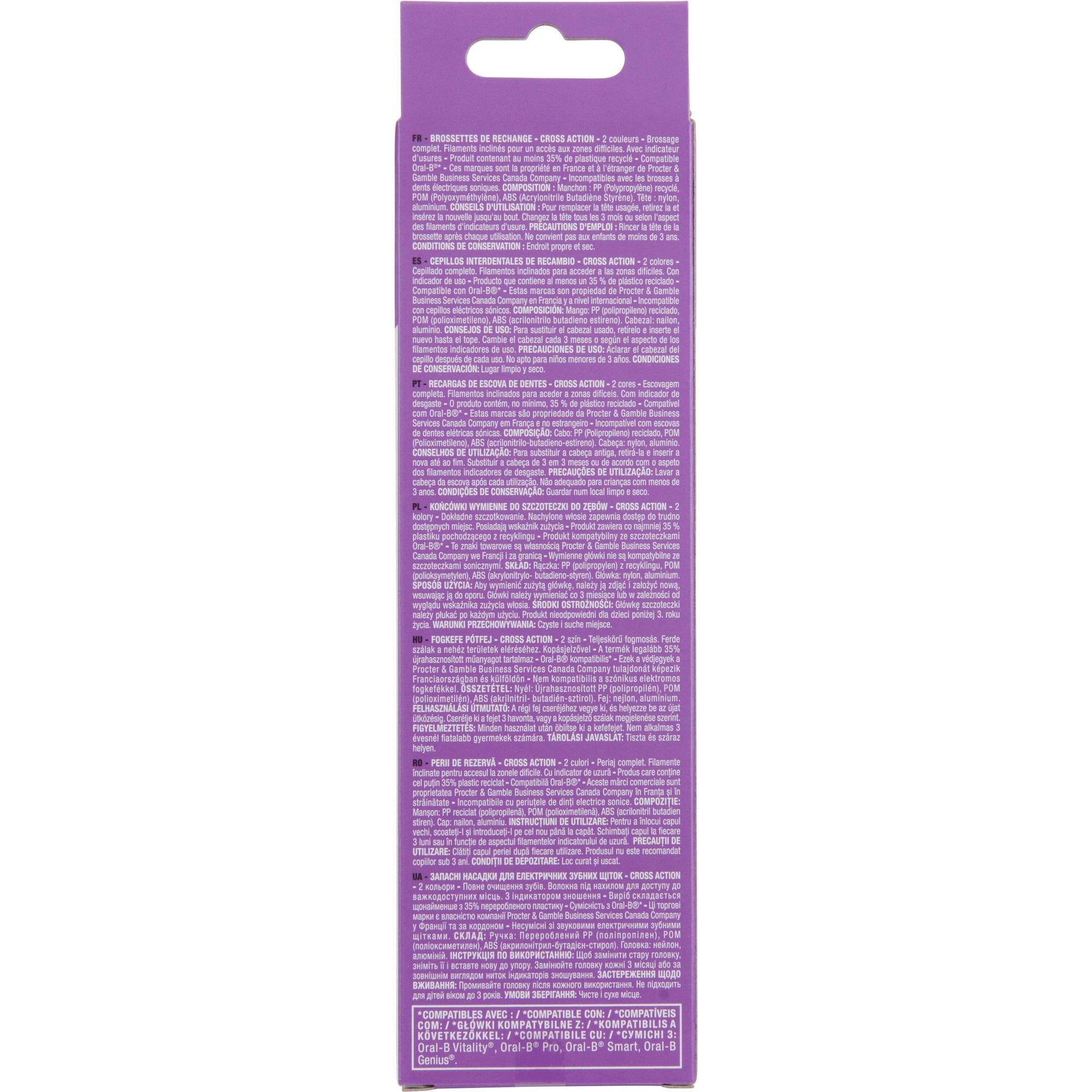 Voir la diapositive 2 : AUCHAN Cross Action recharge brosse à dents électrique compatible Oral-B 2 brossettes