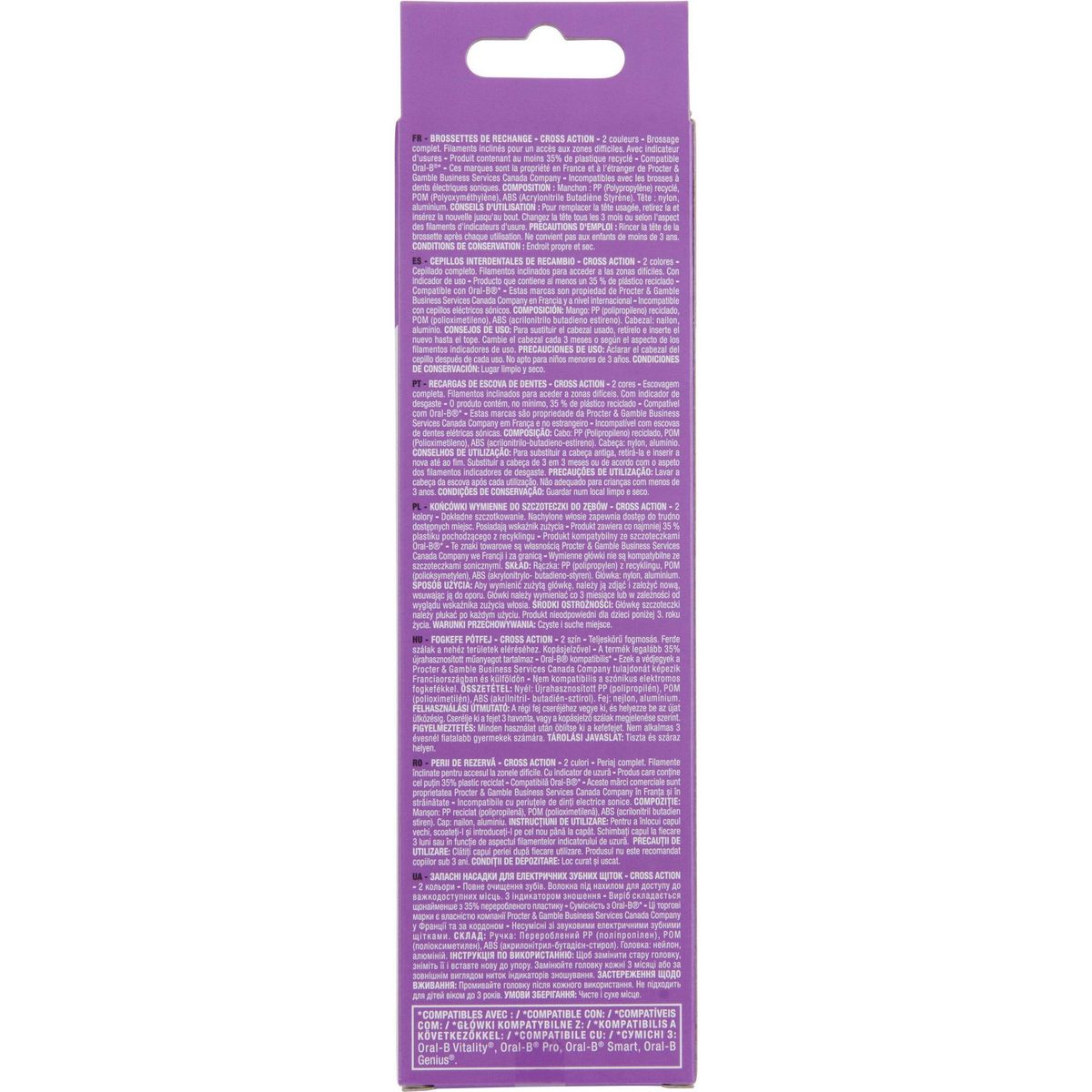 AUCHAN Cross Action recharge brosse à dents électrique compatible Oral-B 2 brossettes