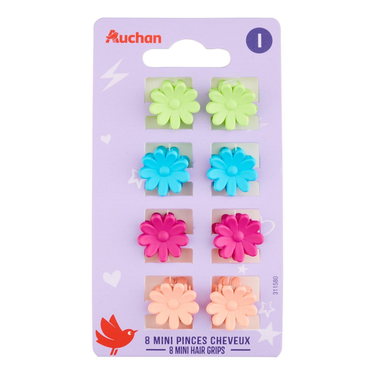 AUCHAN Mini pinces cheveux enfant 8 pièces
