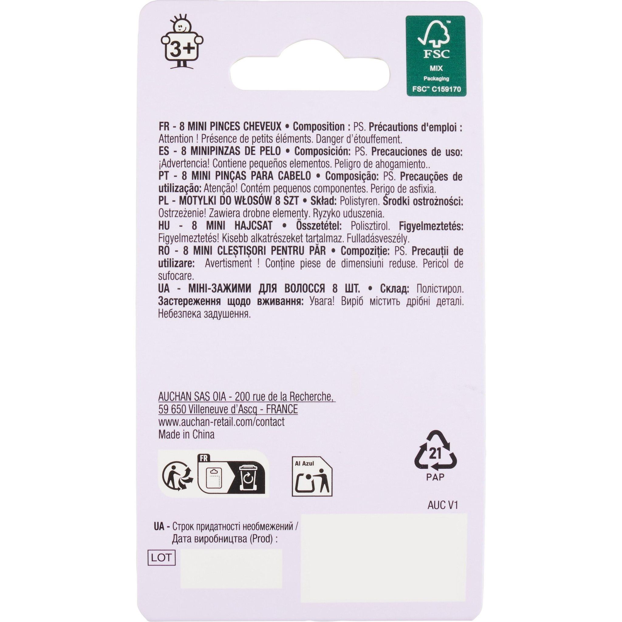 Voir la diapositive 2 : AUCHAN Mini pinces cheveux enfant 8 pièces