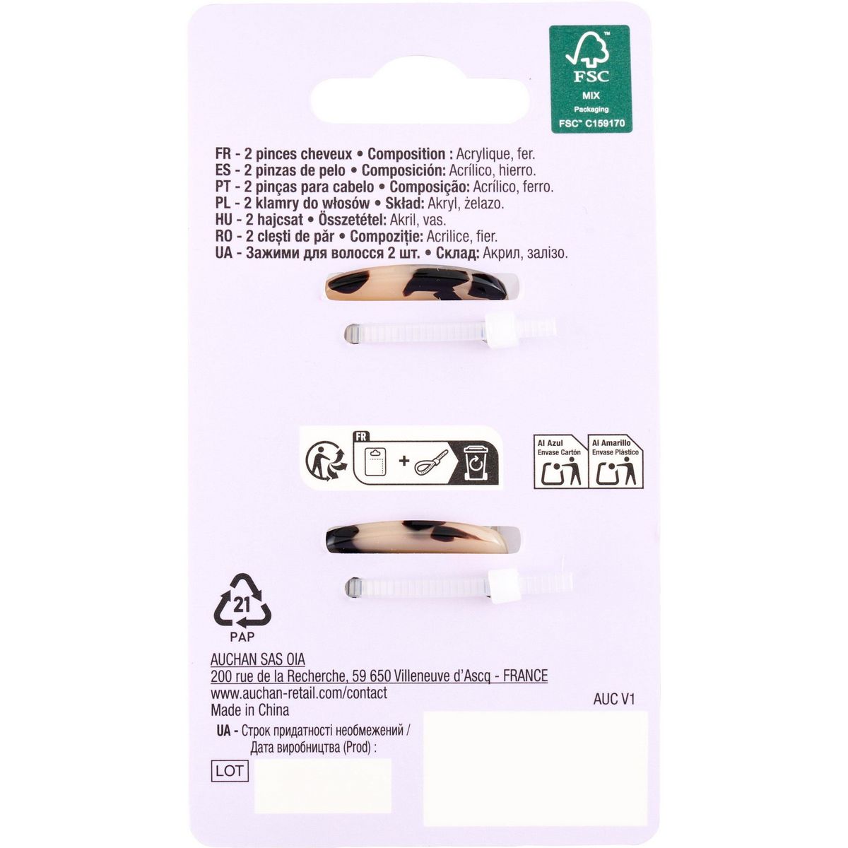 COSMIA Pinces à cheveux petit modèle 2 pièces