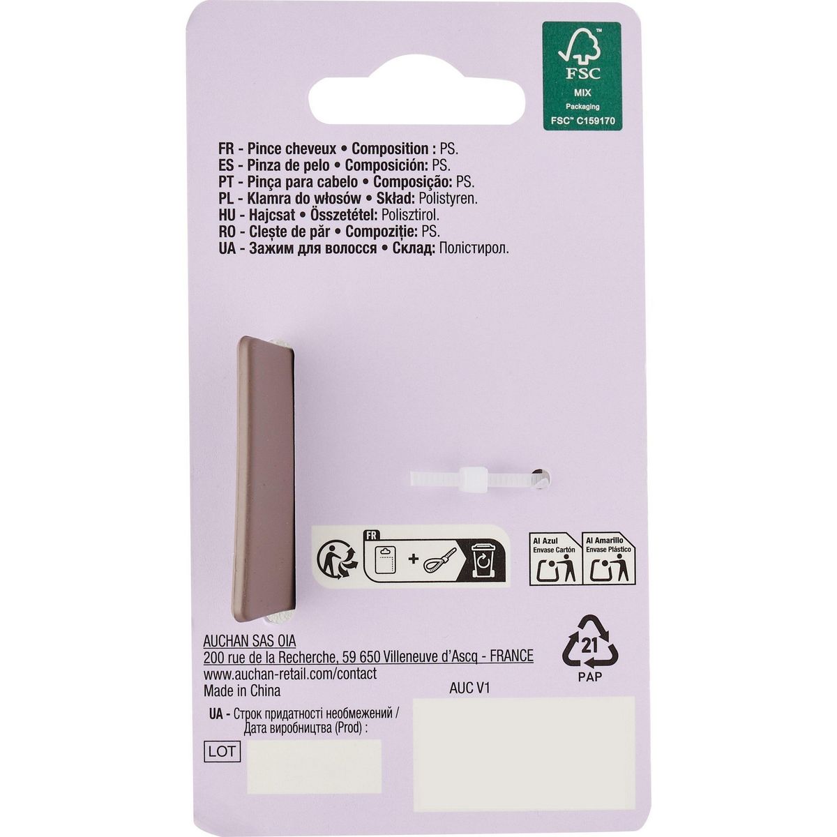 COSMIA Pince à cheveux mate taupe 1 pièce