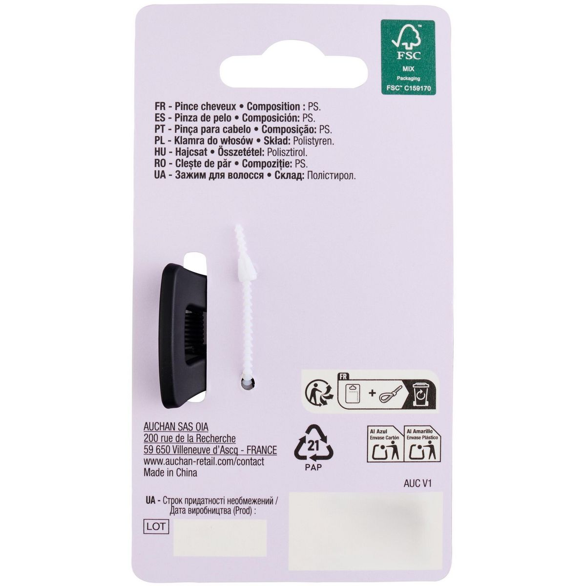 COSMIA Pince à cheveux zigzag noire 1 pièce