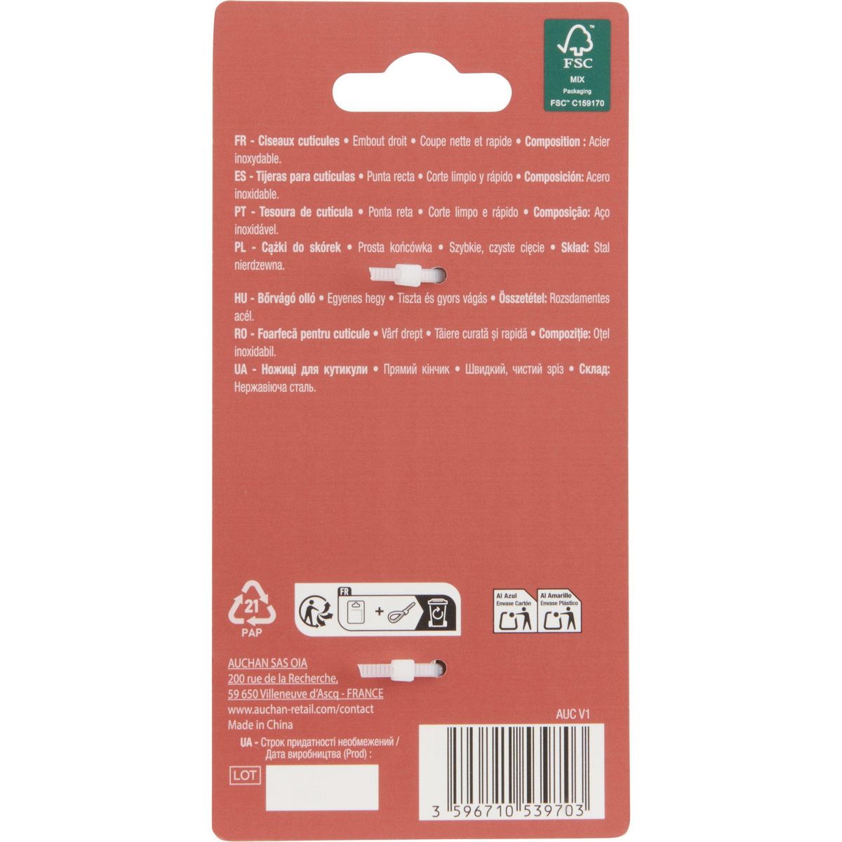 COSMIA Ciseaux embout droit pour cuticules 1 pièce