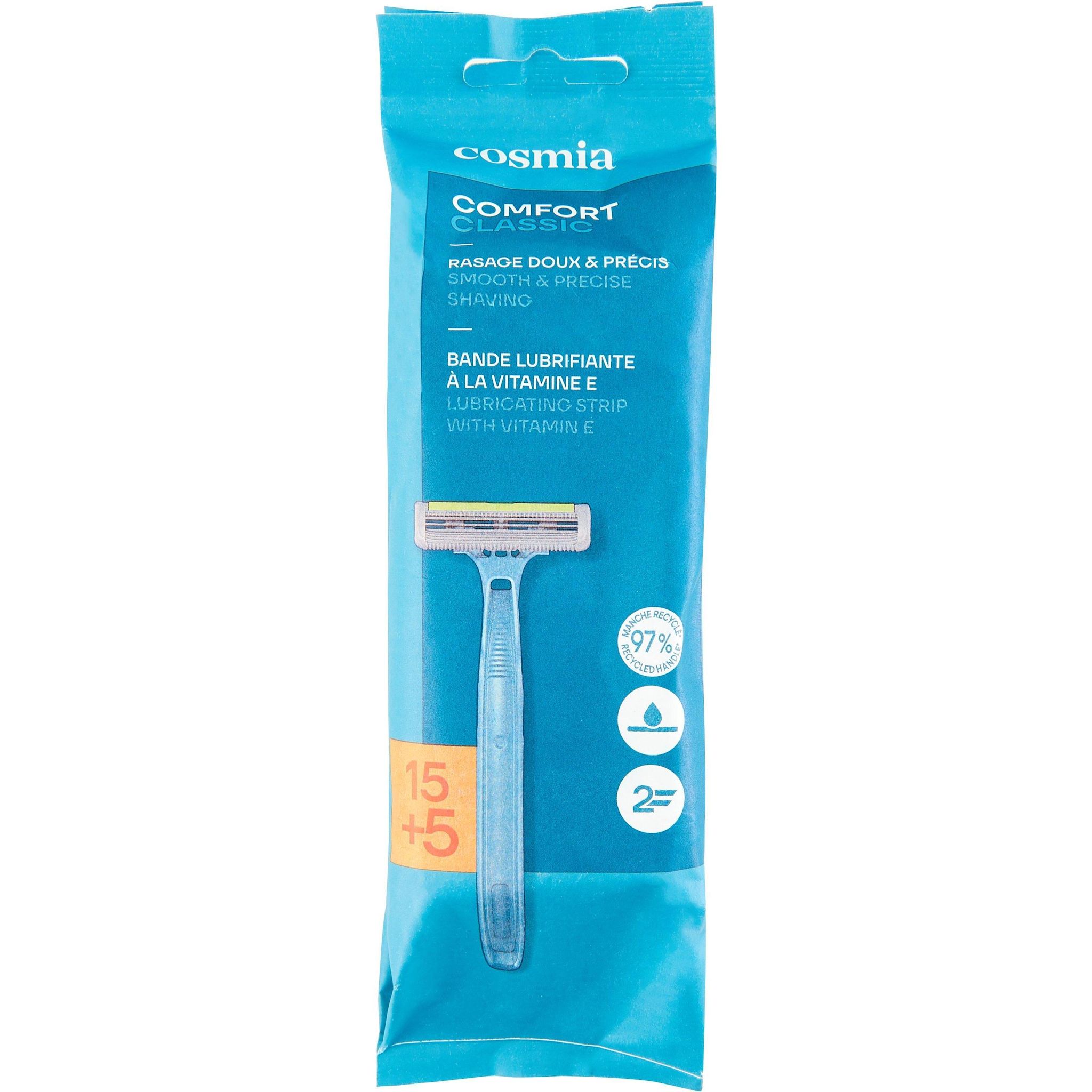 COSMIA Rasoirs jetables 2 lames bande lubrifiante à la vitamine E 15+5 rasoirs