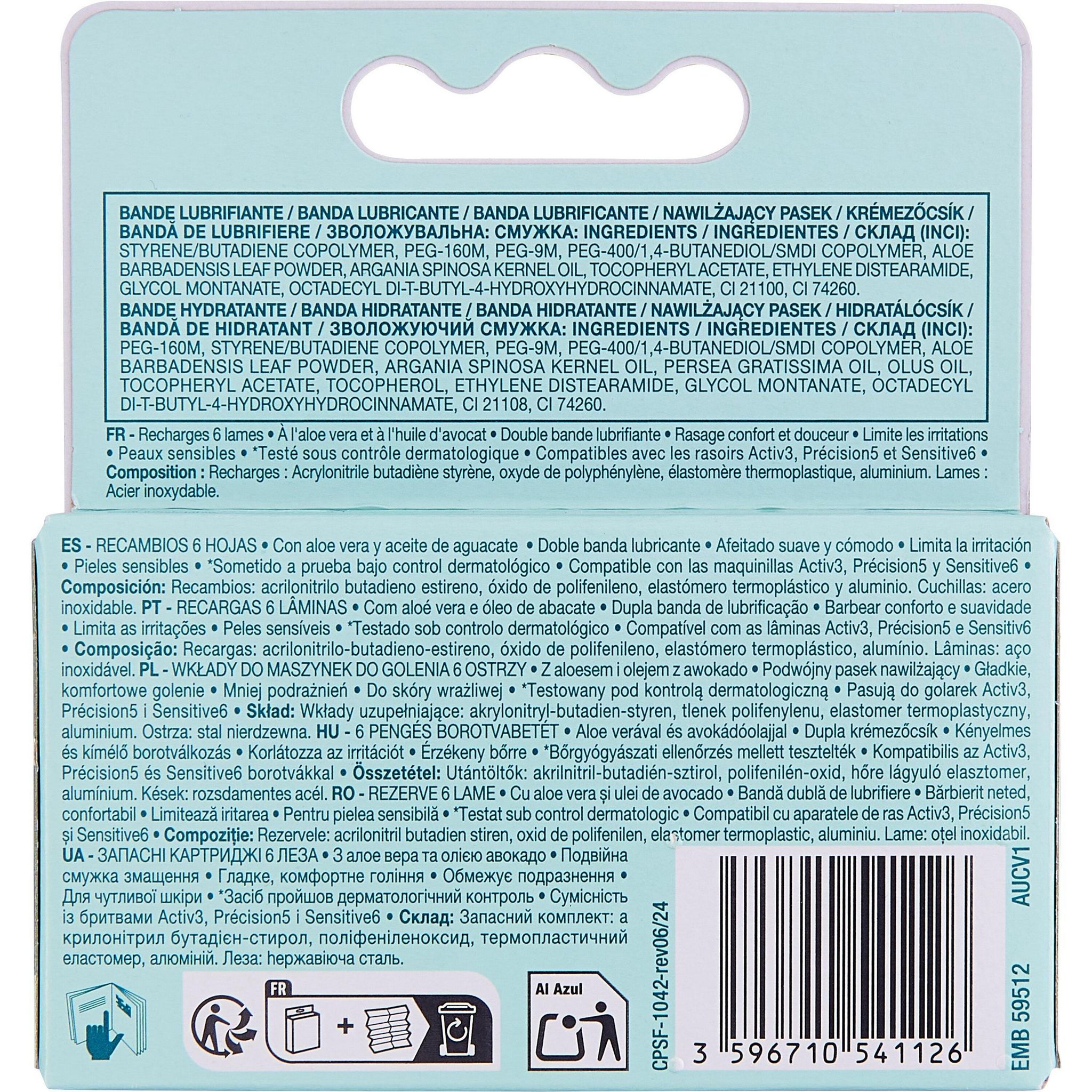 Voir la diapositive 5 : COSMIA Sensitive recharges lames de rasoirs 6 lames bande lubrifiante 4 pièces