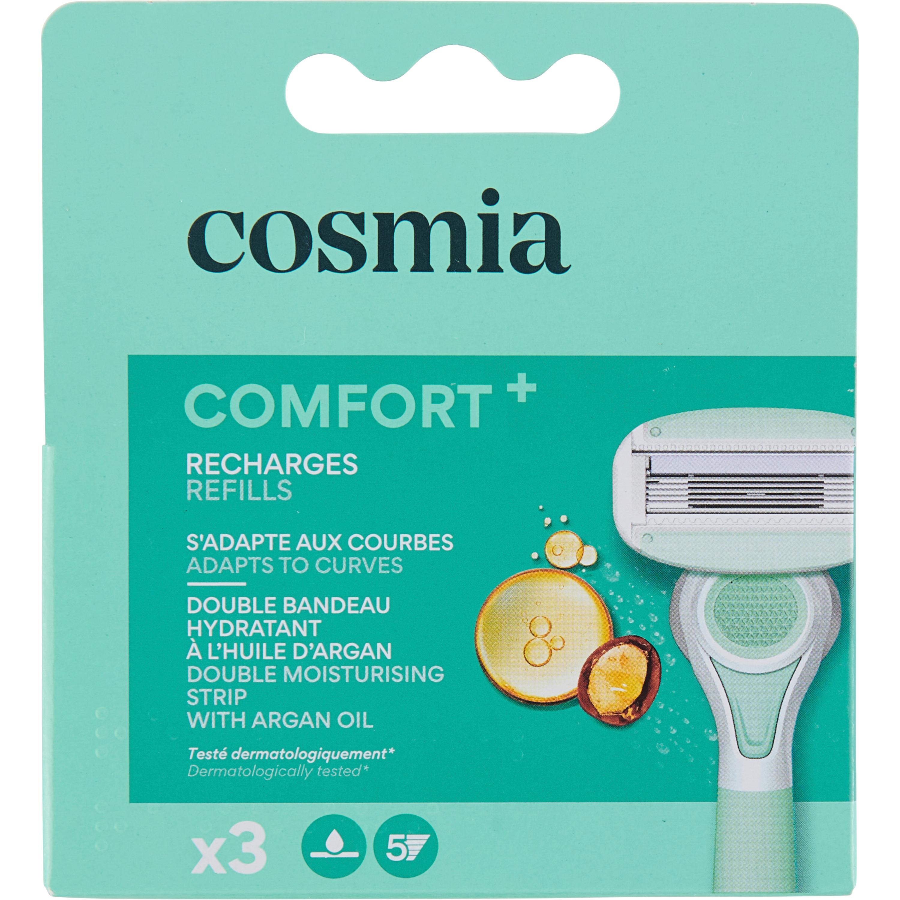 Voir la diapositive 2 : COSMIA Comfort+ recharges lames de rasoirs 5 lames 3 pièces