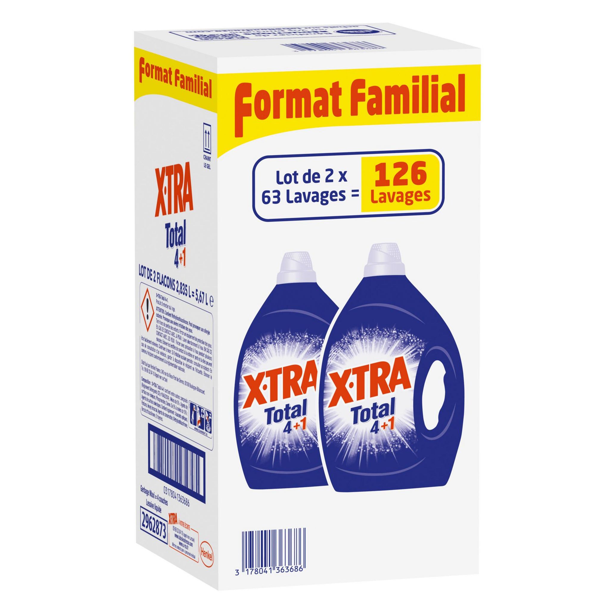 X-TRA Lessive liquide format familial 5,67l 2x63 lavages