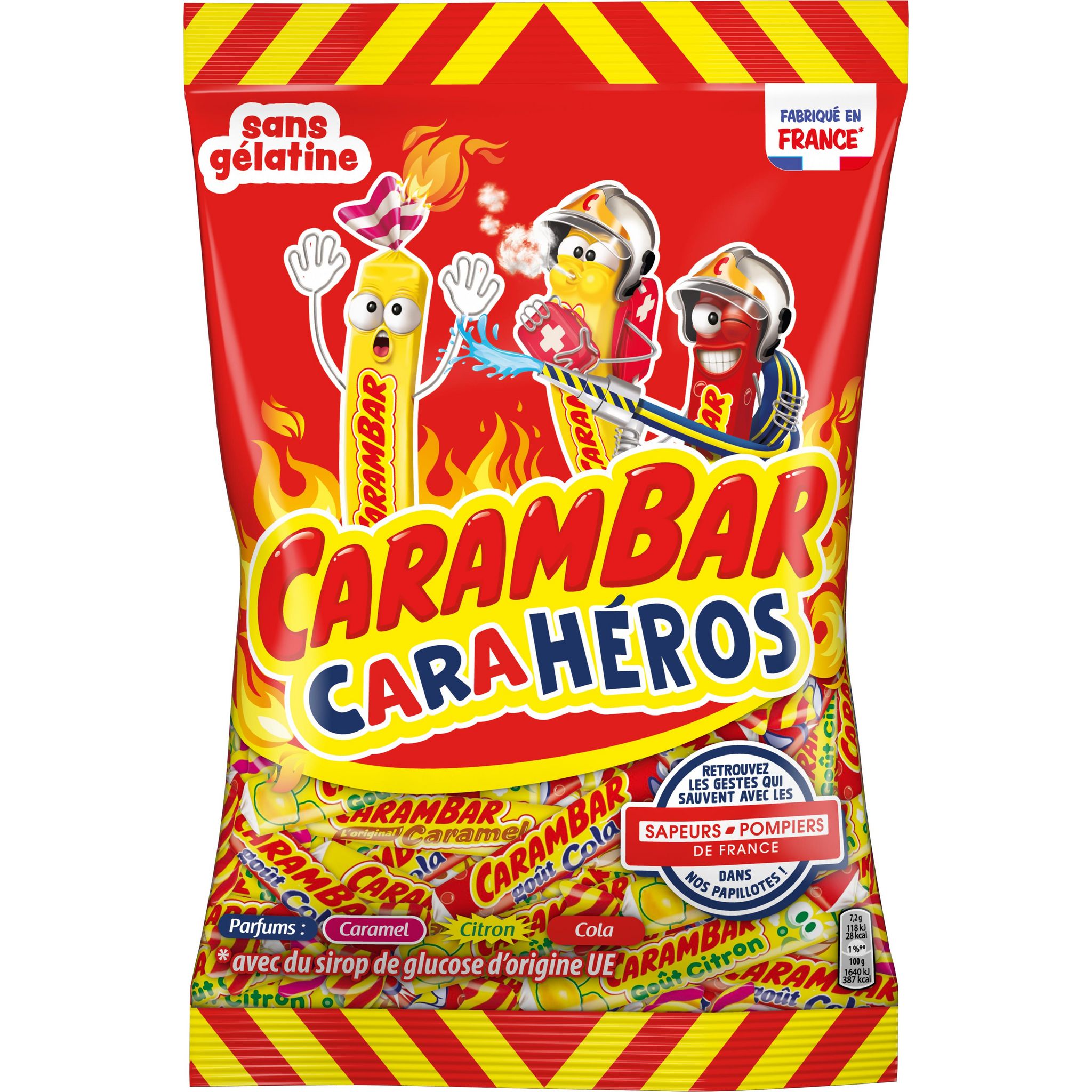 CARAMBAR Caraheros Assortiment de bonbons aromatisés parfums caramel citron et cola 380g