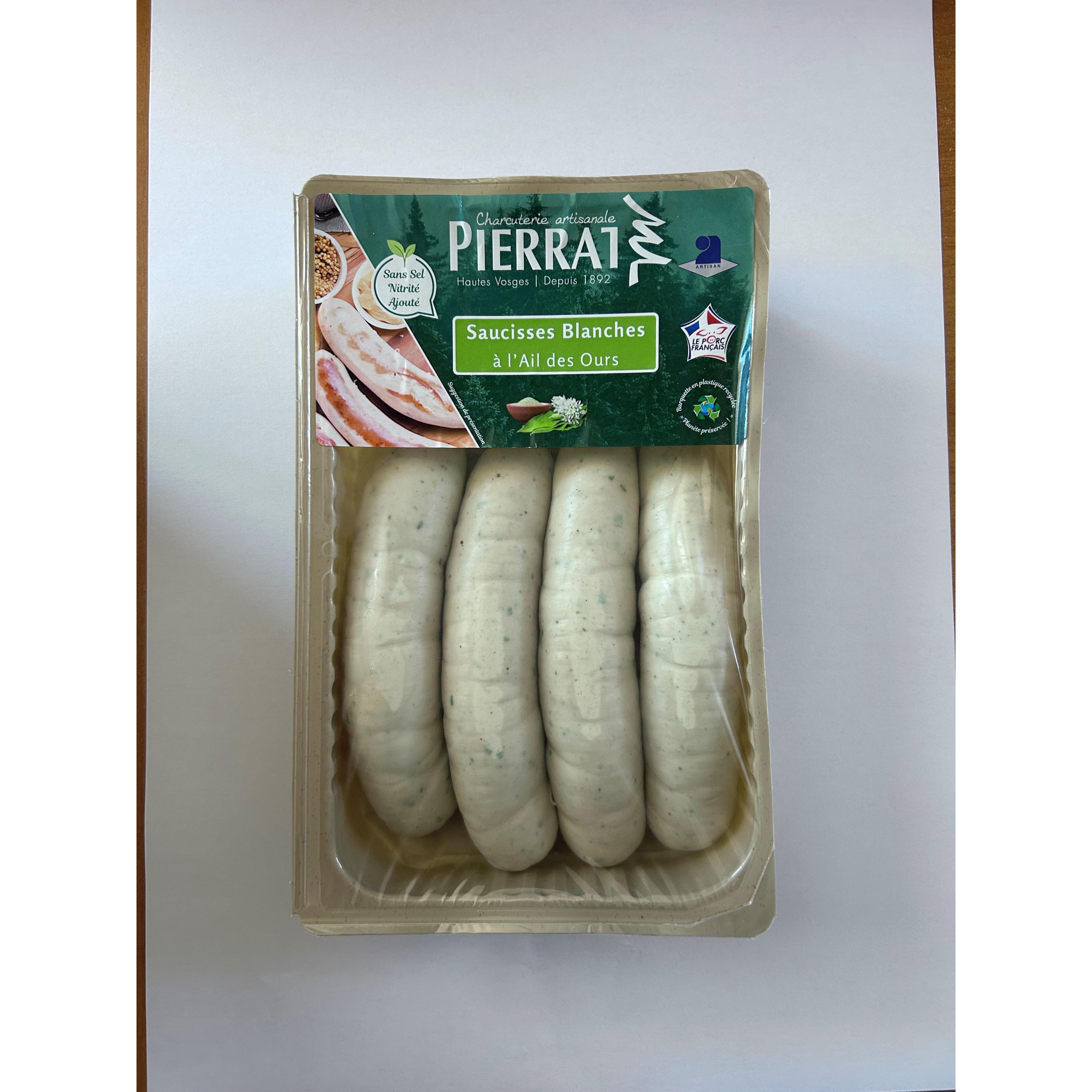 PIERRAT Saucisses blanches à l'ail des ours 4 pièces 0,440 kg