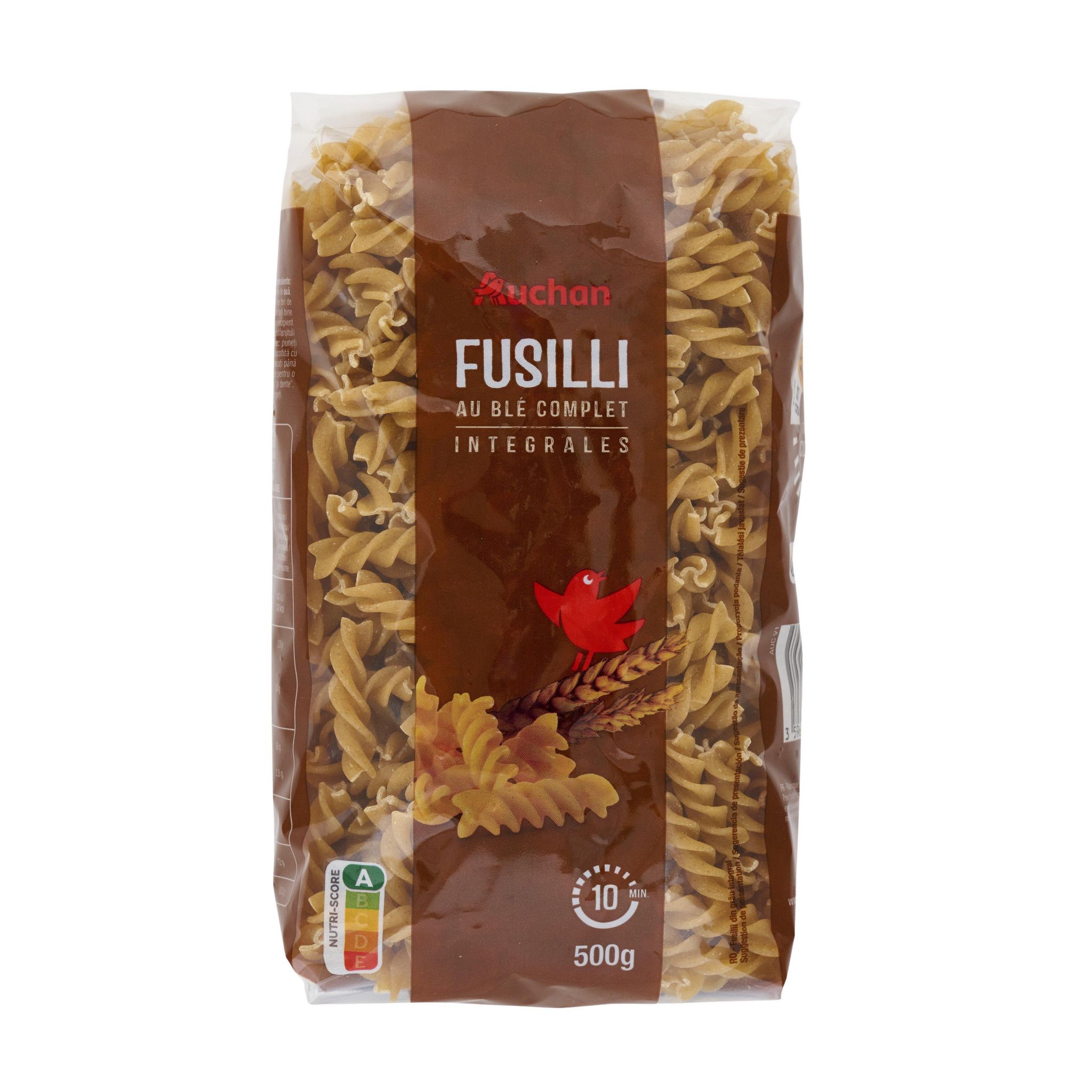 Voir la diapositive 2 : AUCHAN Fusilli intégrales au blé complet 500g
