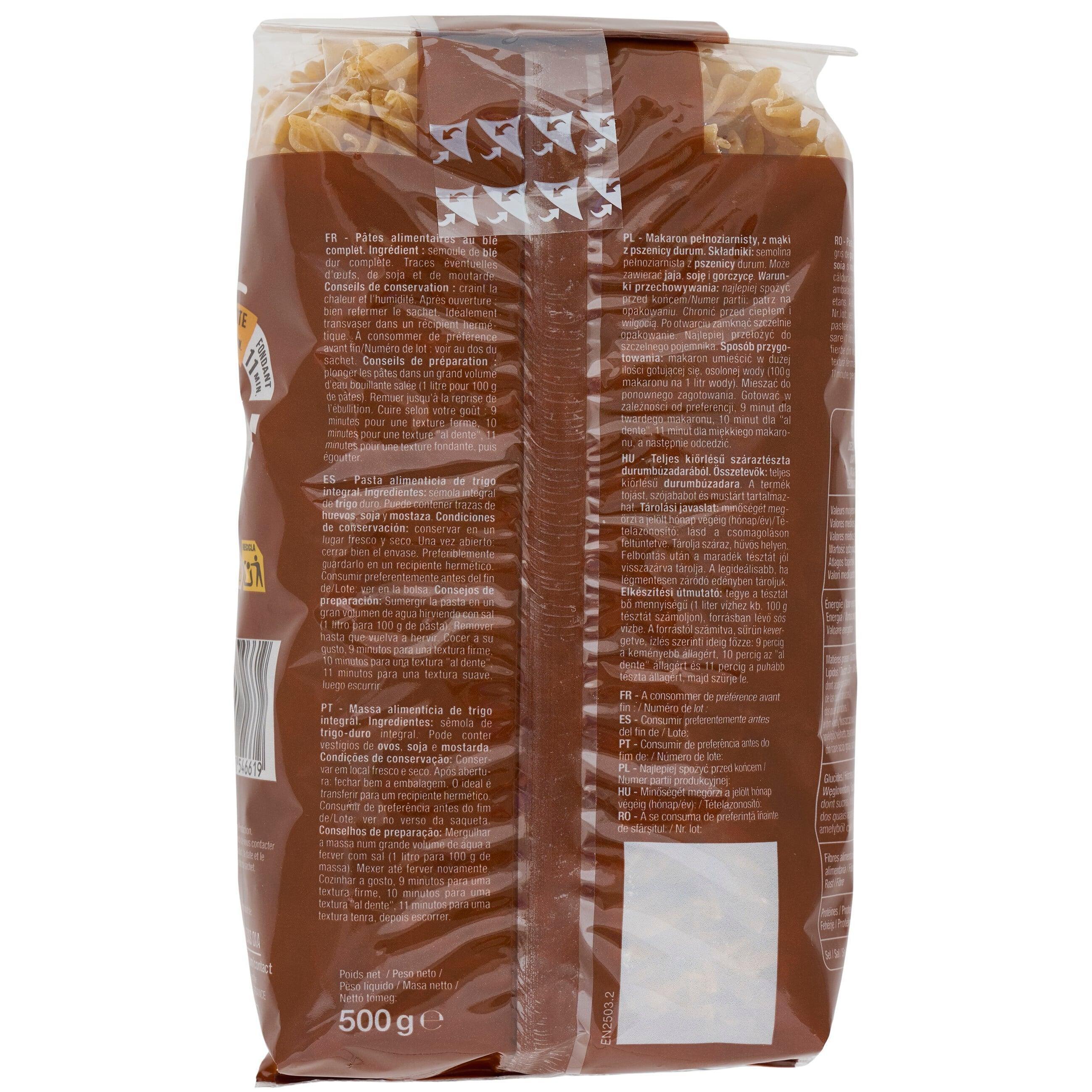 Voir la diapositive 3 : AUCHAN Fusilli intégrales au blé complet 500g