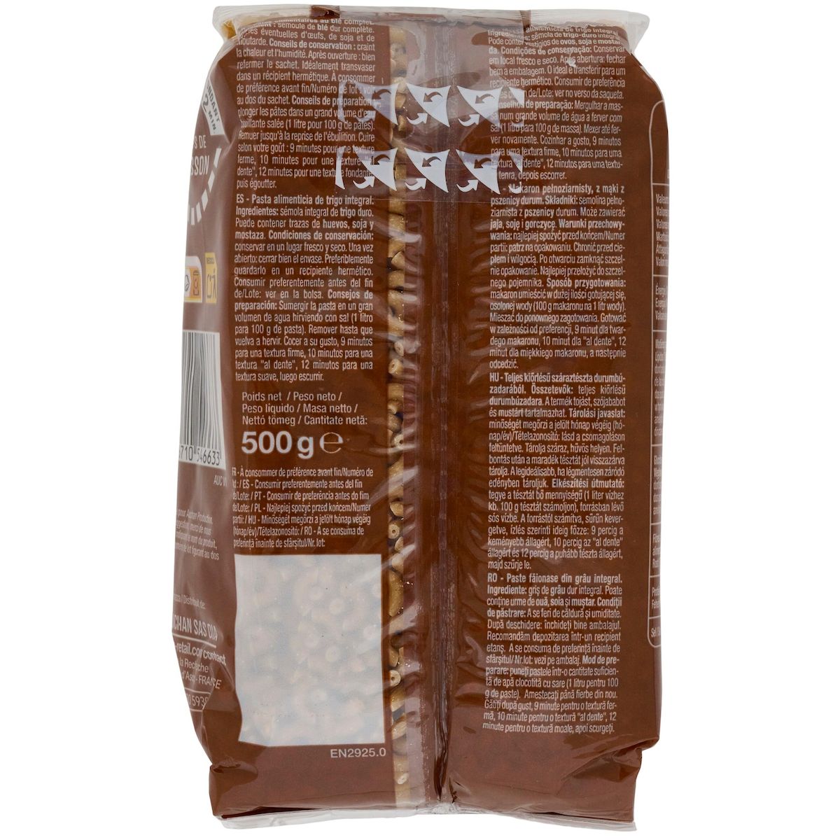 AUCHAN Coquillettes intégrales au blé complet 500g