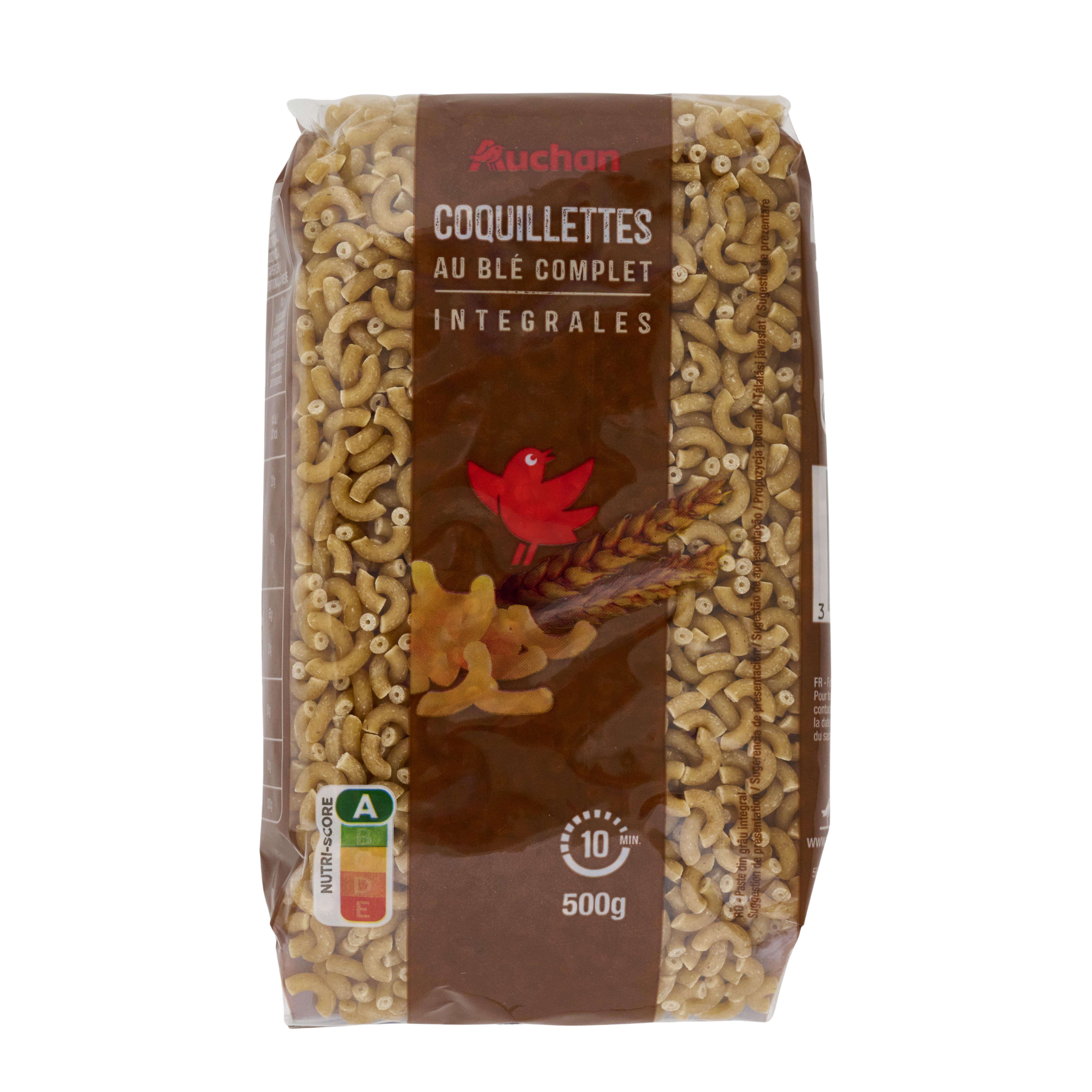 Voir la diapositive 4 : AUCHAN Coquillettes intégrales au blé complet 500g