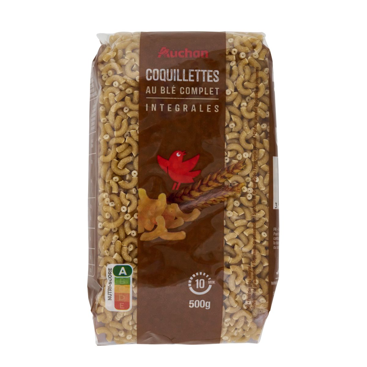 AUCHAN Coquillettes intégrales au blé complet 500g