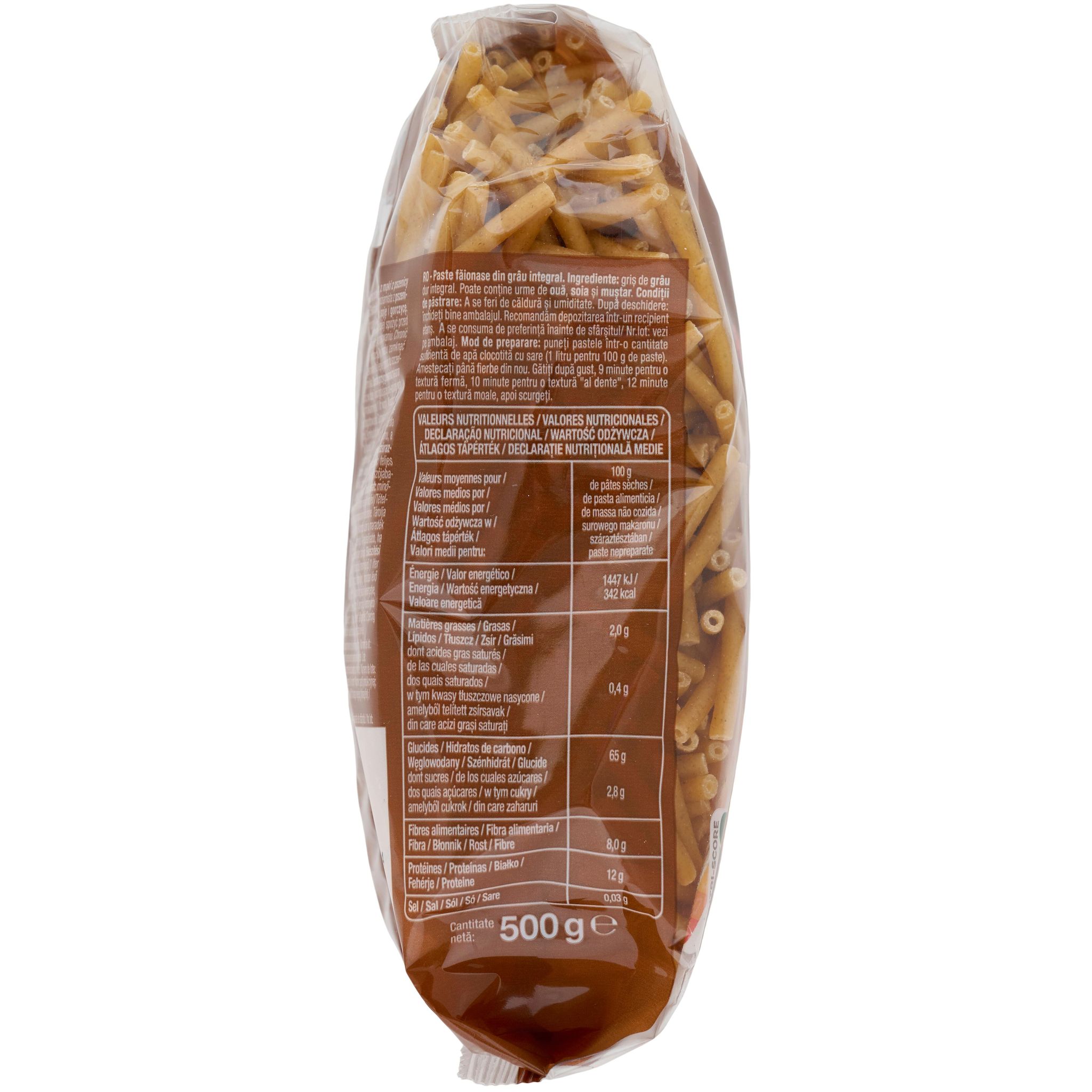 Voir la diapositive 2 : AUCHAN Macaroni intégrales blé complet 500g