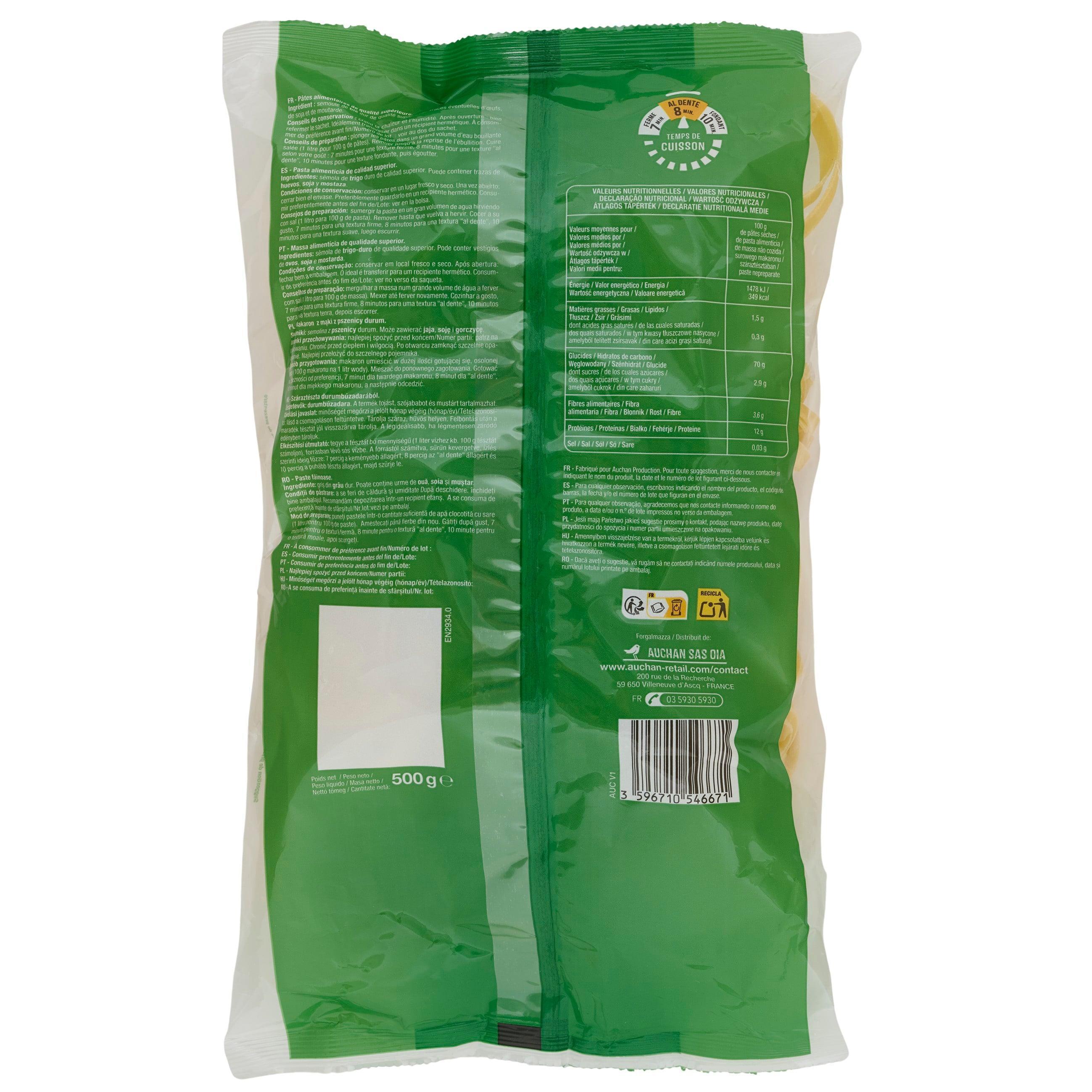 Voir la diapositive 2 : AUCHAN Pâtes tagliatelles 500g