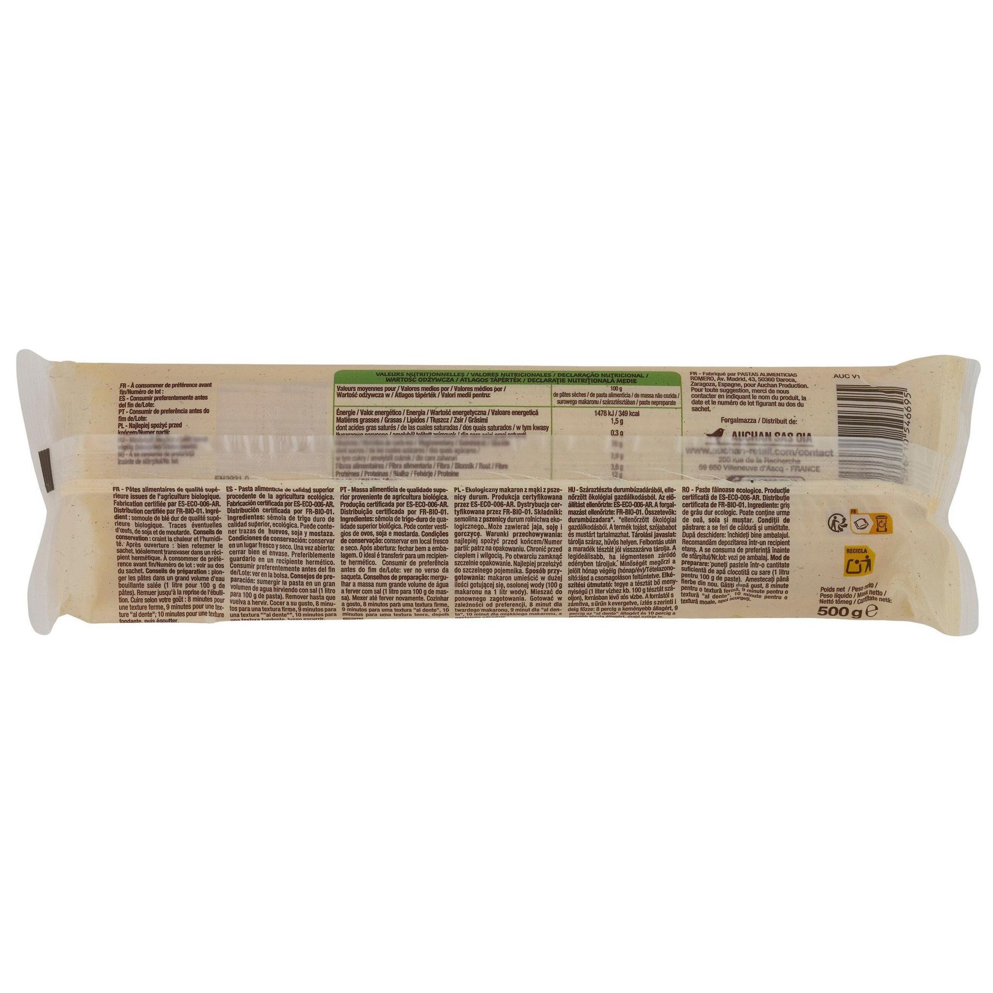 Voir la diapositive 2 : AUCHAN BIO Spaghetti bio 500g