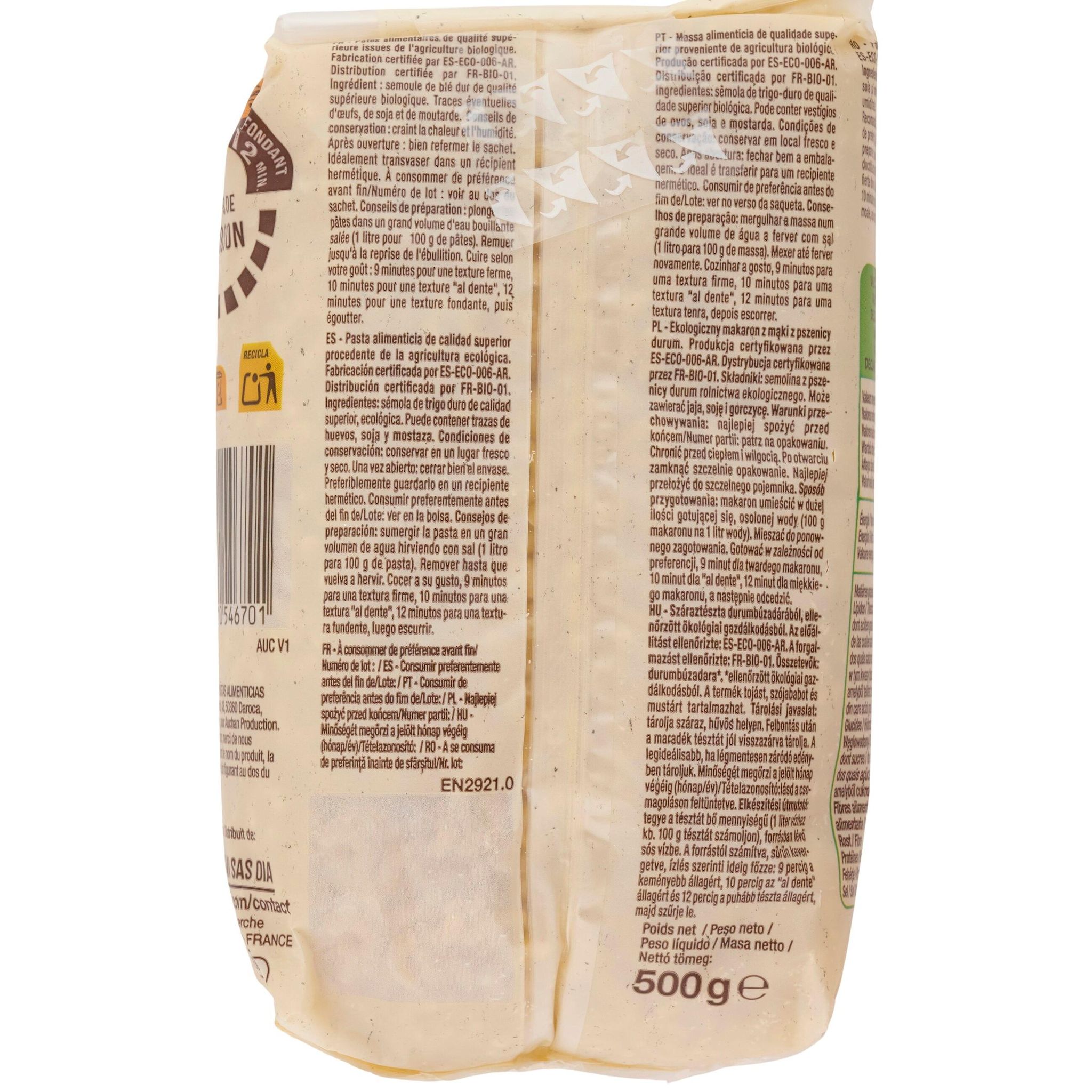 Voir la diapositive 2 : AUCHAN BIO Coquillettes bio 500g