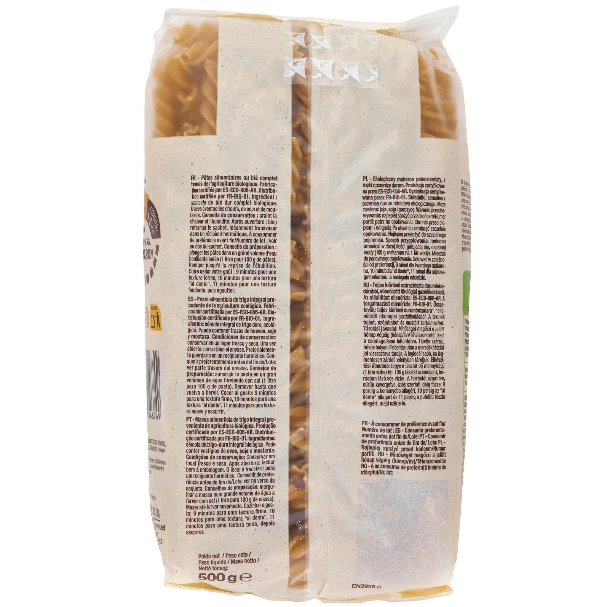 Voir la diapositive 2 : AUCHAN BIO Fusilli intégrales au blé complet bio 500g