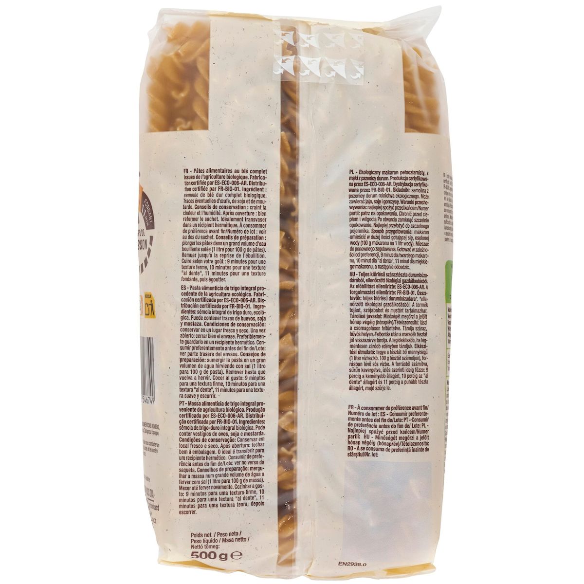 AUCHAN BIO Fusilli intégrales au blé complet bio 500g