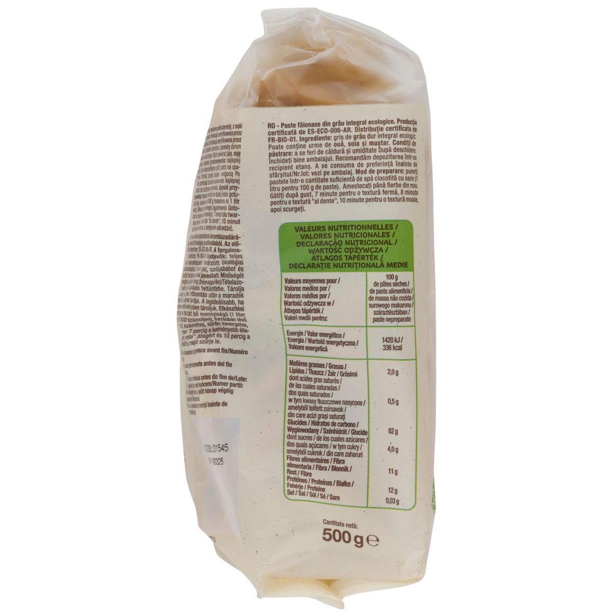 AUCHAN BIO Penne rigate intégrales au blé complet 500g