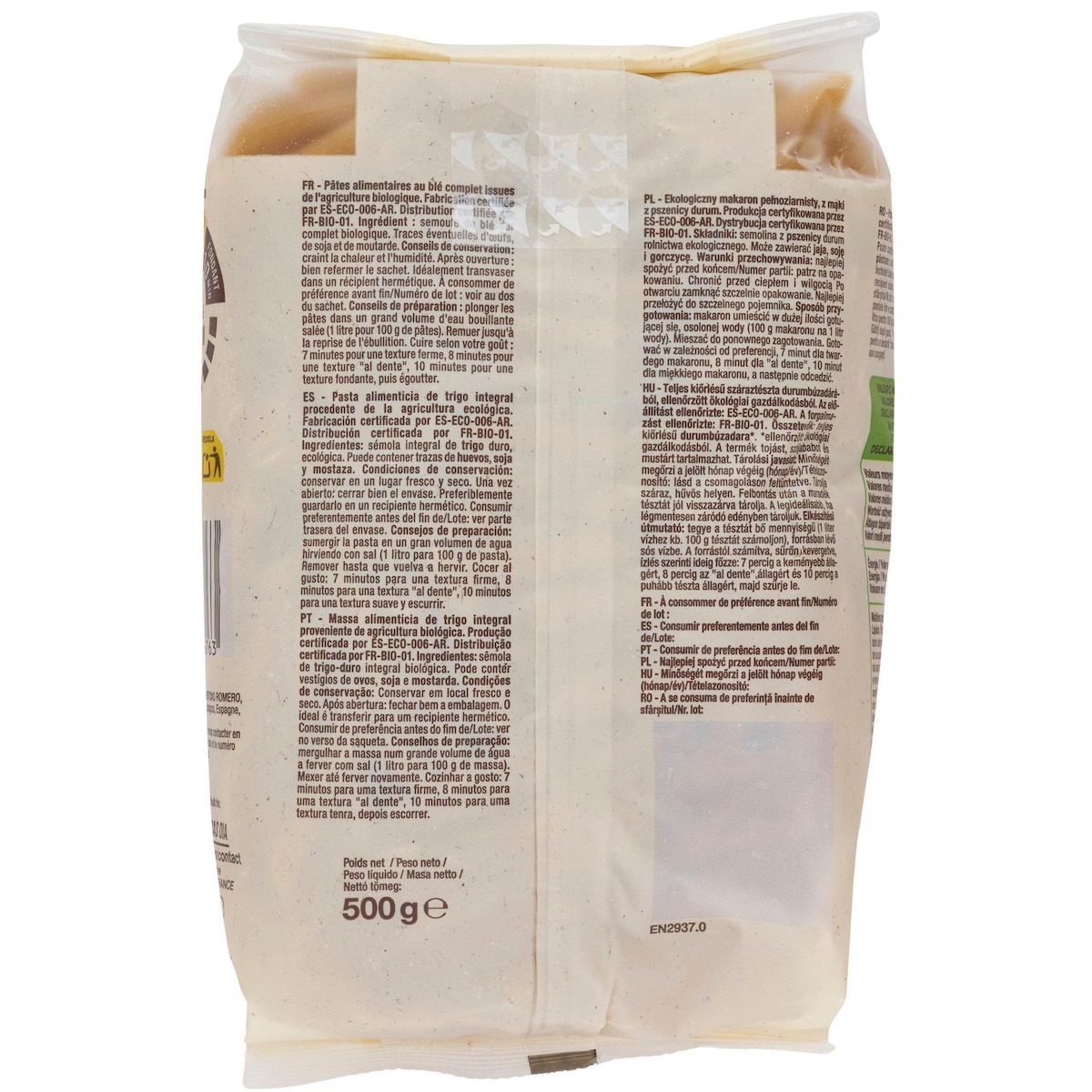 AUCHAN BIO Penne rigate intégrales au blé complet 500g