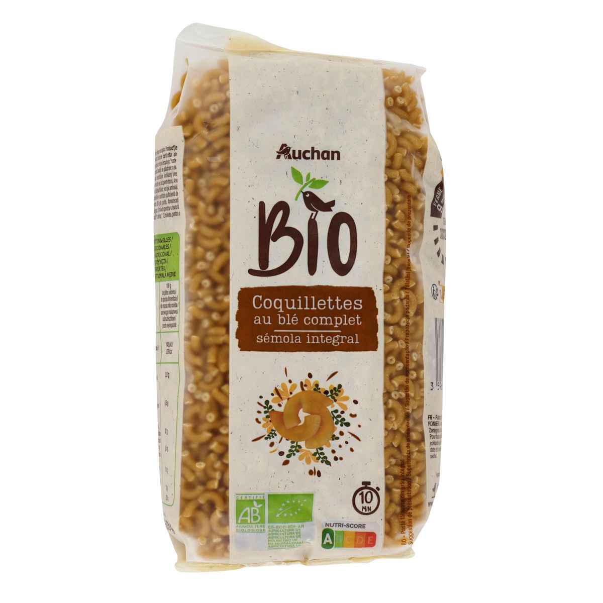 AUCHAN BIO Coquillettes intégrales au blé complet bio 500g