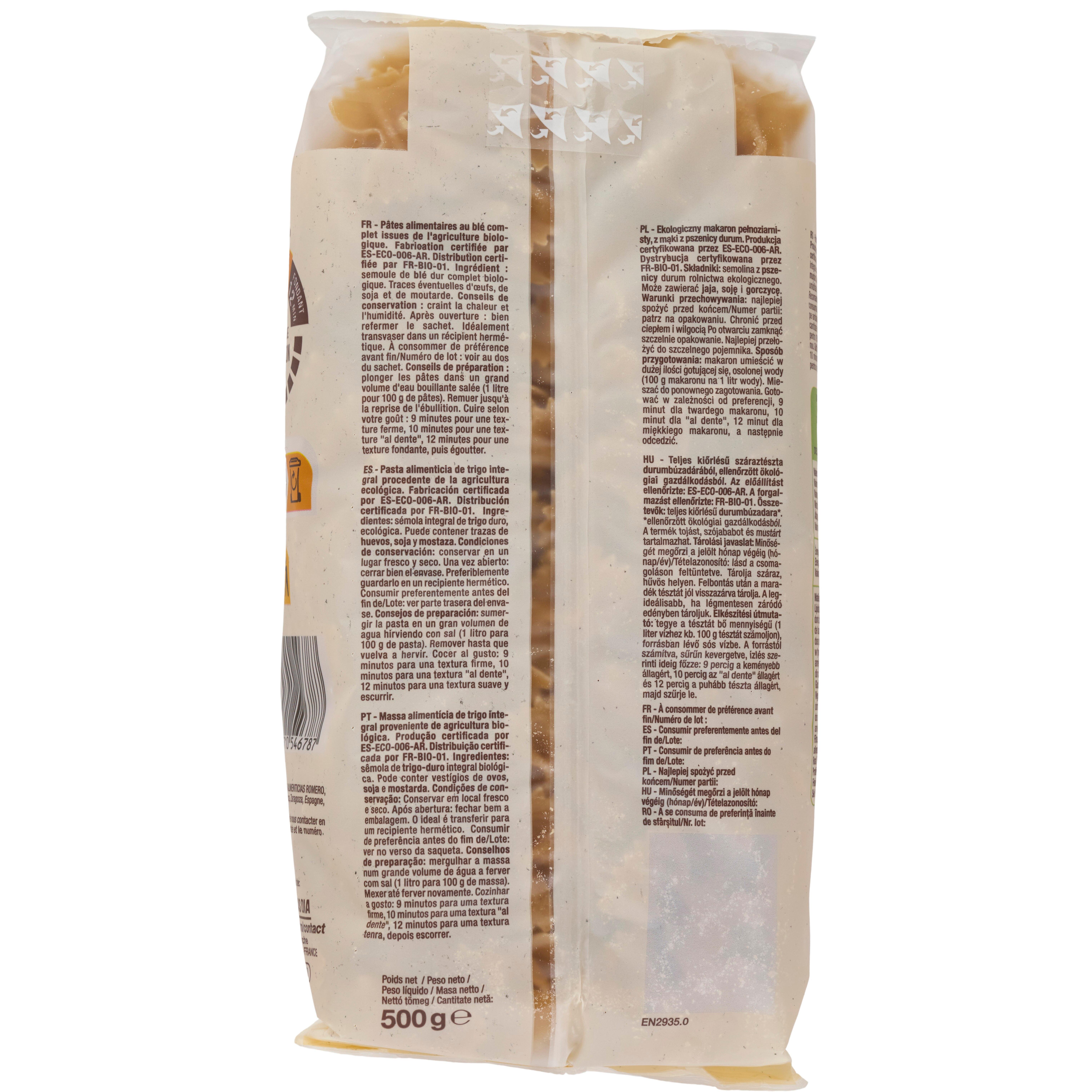 Voir la diapositive 3 : AUCHAN BIO Farfalle intégrales au blé complet bio 500g