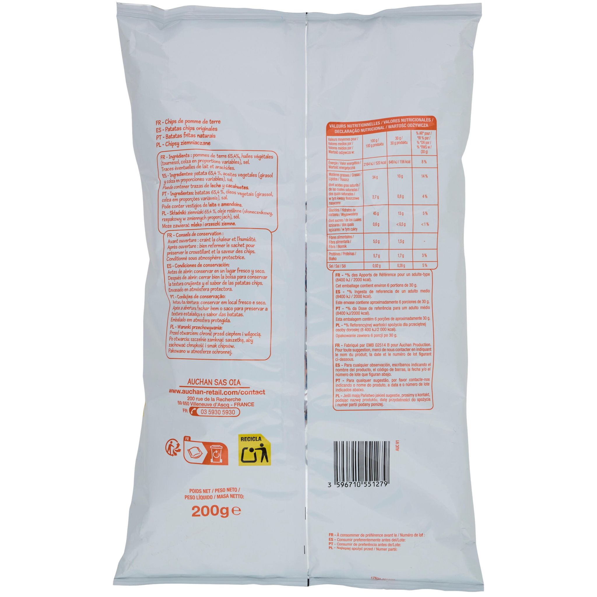 Voir la diapositive 2 : POUCE Chips nature lisse 200g