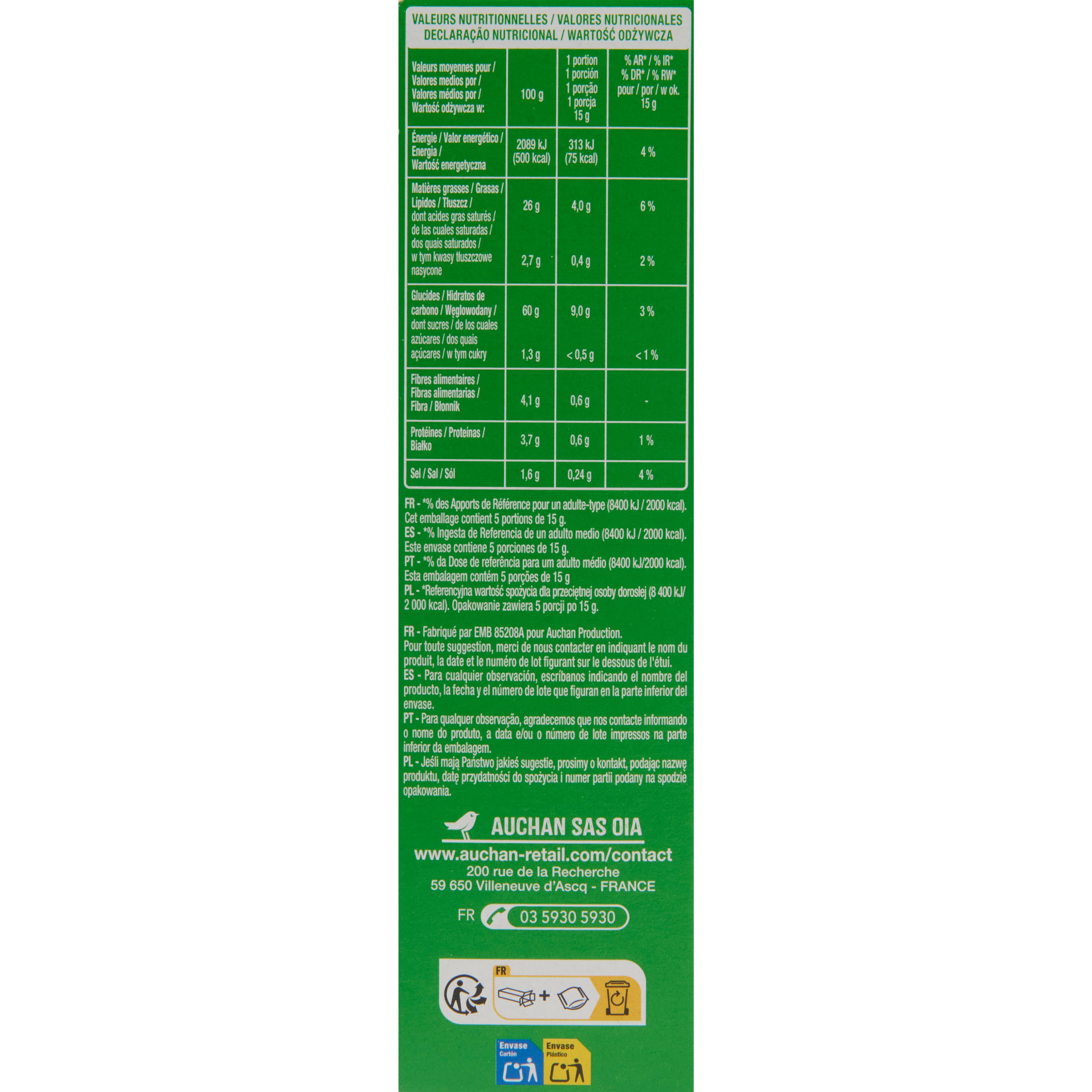 Voir la diapositive 2 : AUCHAN Pétales saveur crème oignon 75g