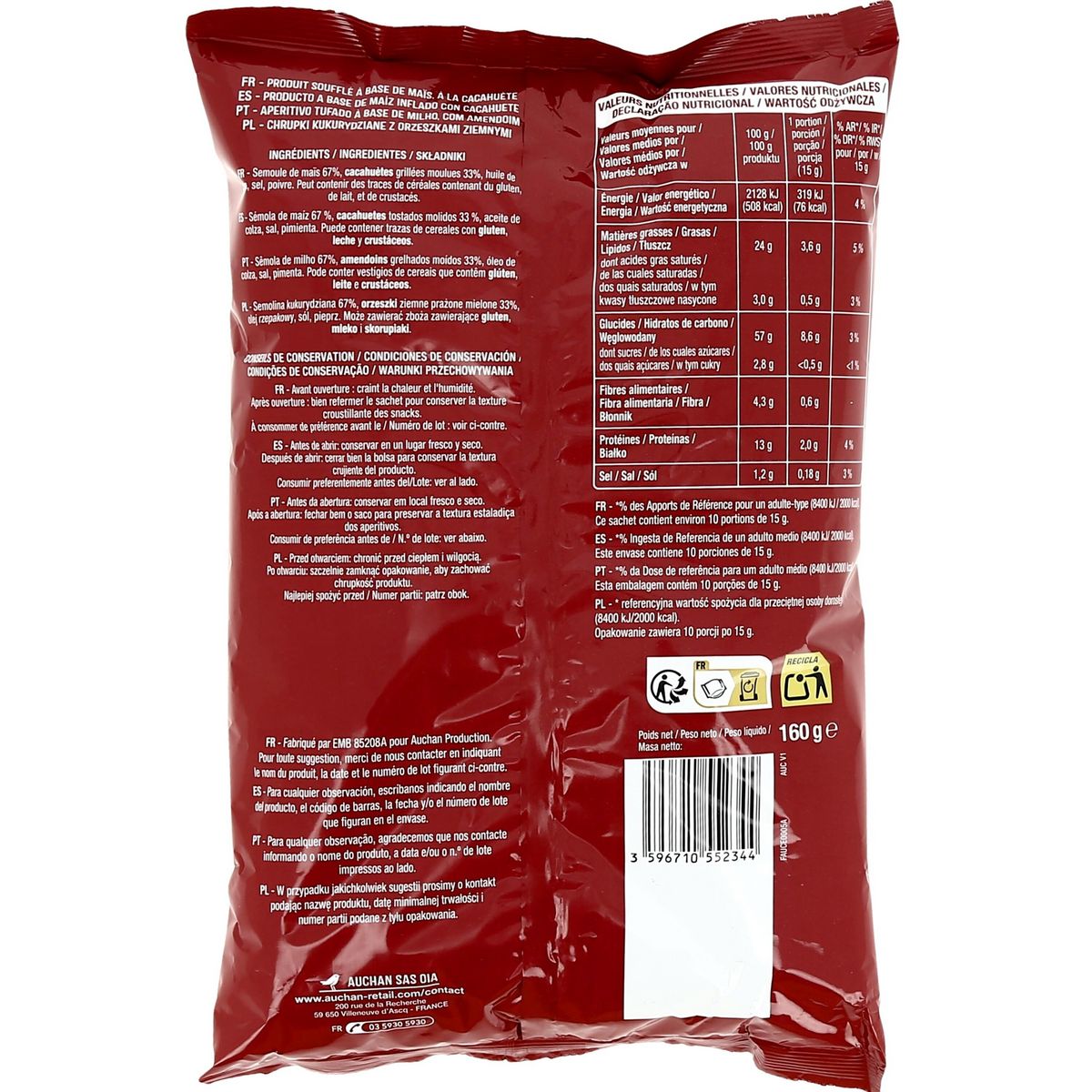 AUCHAN Biscuits salé à la cacahuète 160g