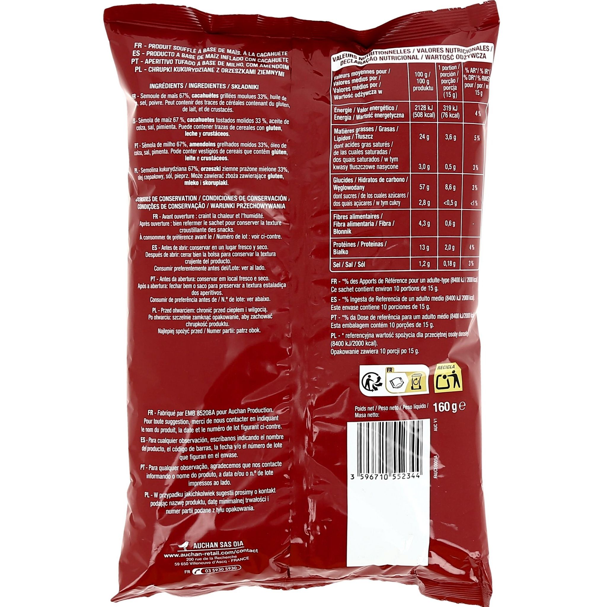 Voir la diapositive 3 : AUCHAN Biscuits salé à la cacahuète 160g