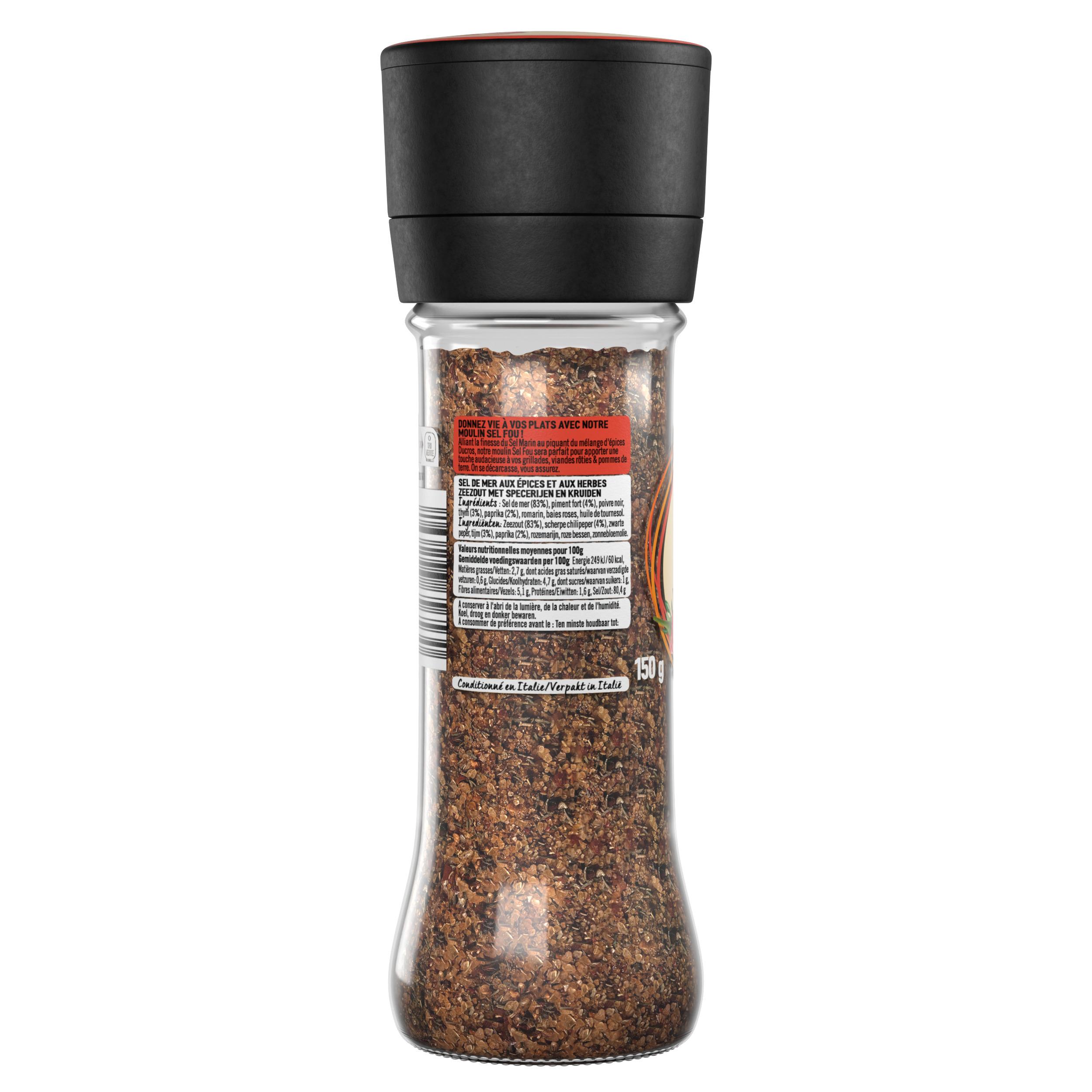 Voir la diapositive 2 : DUCROS Sel fou moulin au piment paprika thym 150g
