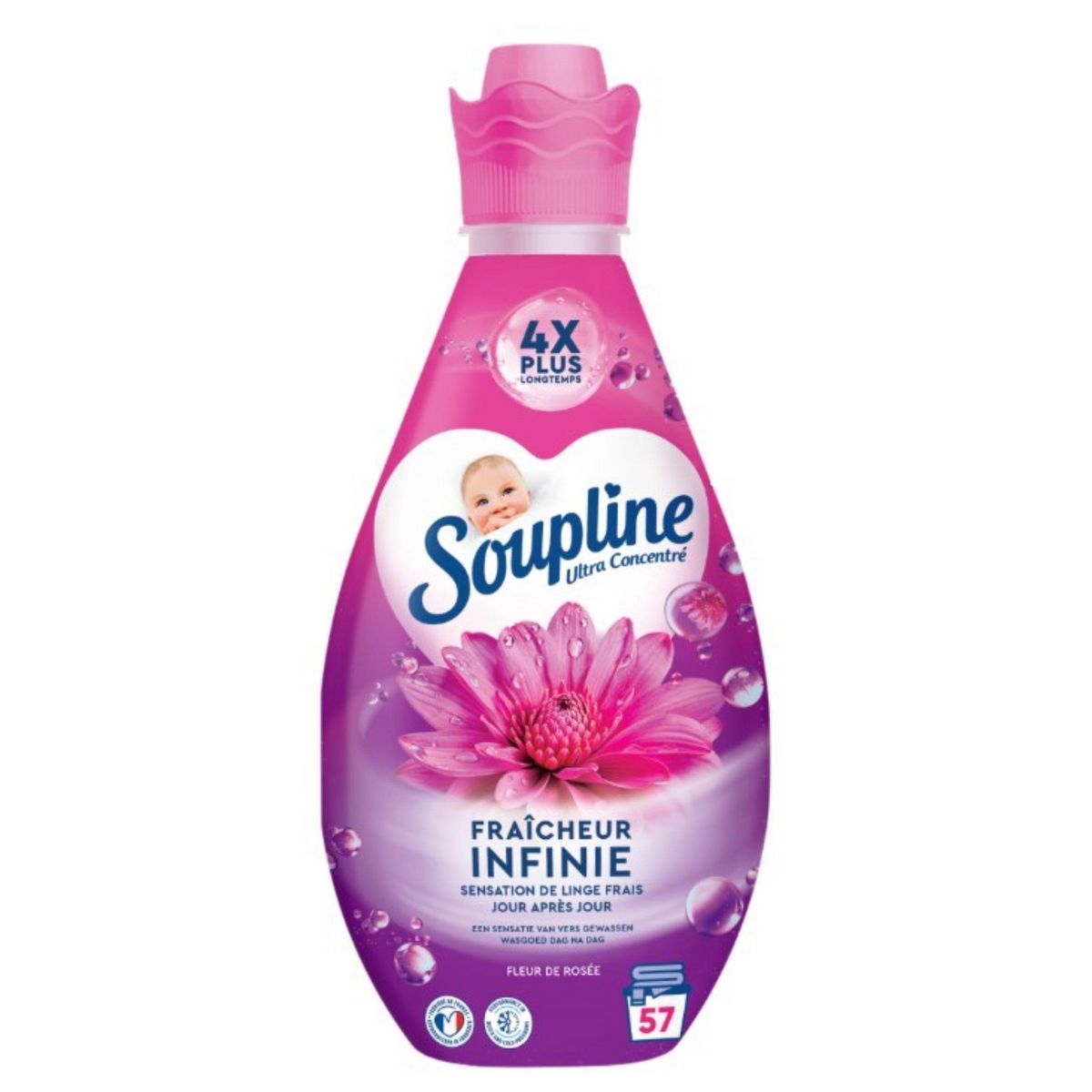 SOUPLINE Adoucissant liquide fraîcheur infinie sensation de linge frais jour après jour 57 lavages 800ml