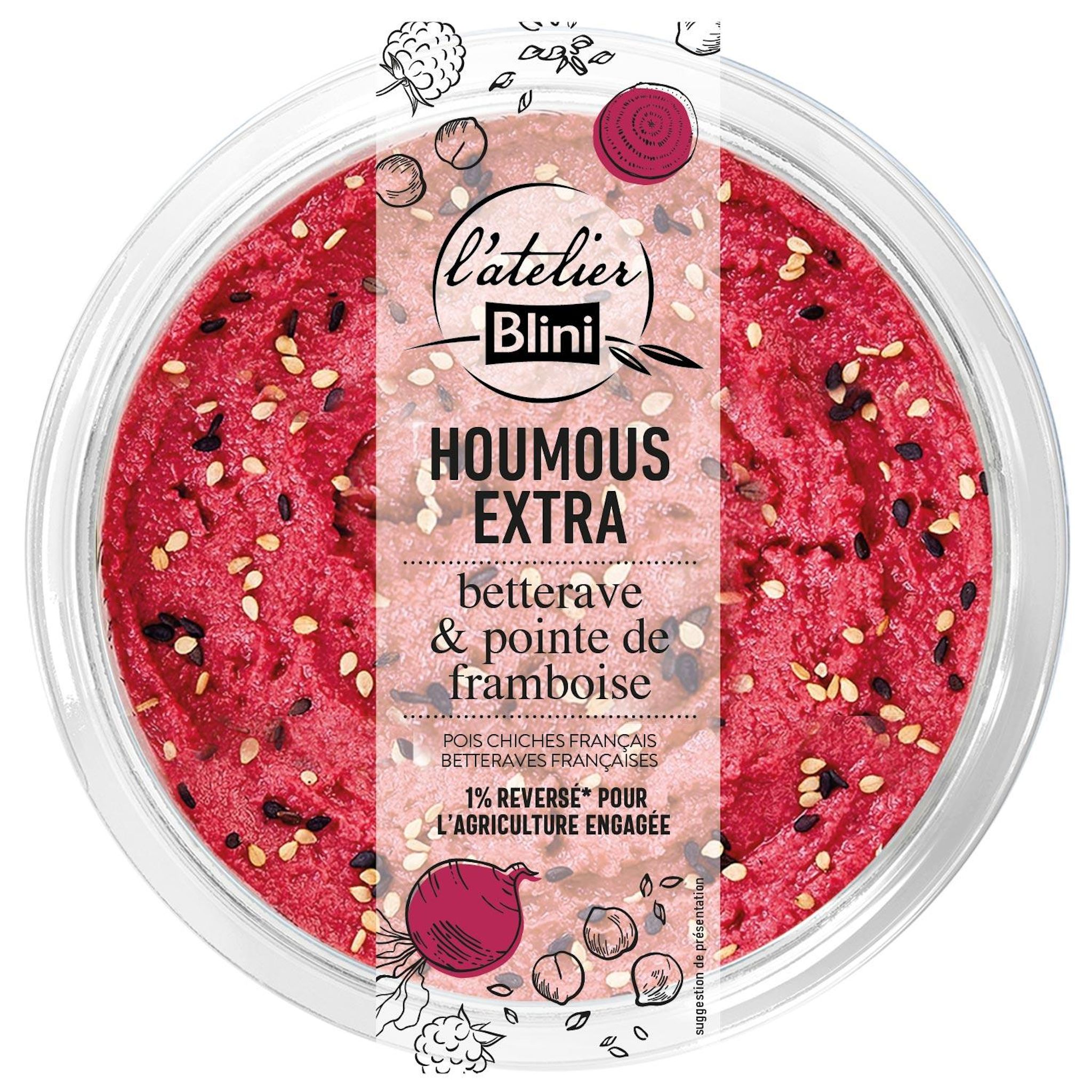 L'ATELIER BLINI Houmous extra betterave et pointe de framboise 175g