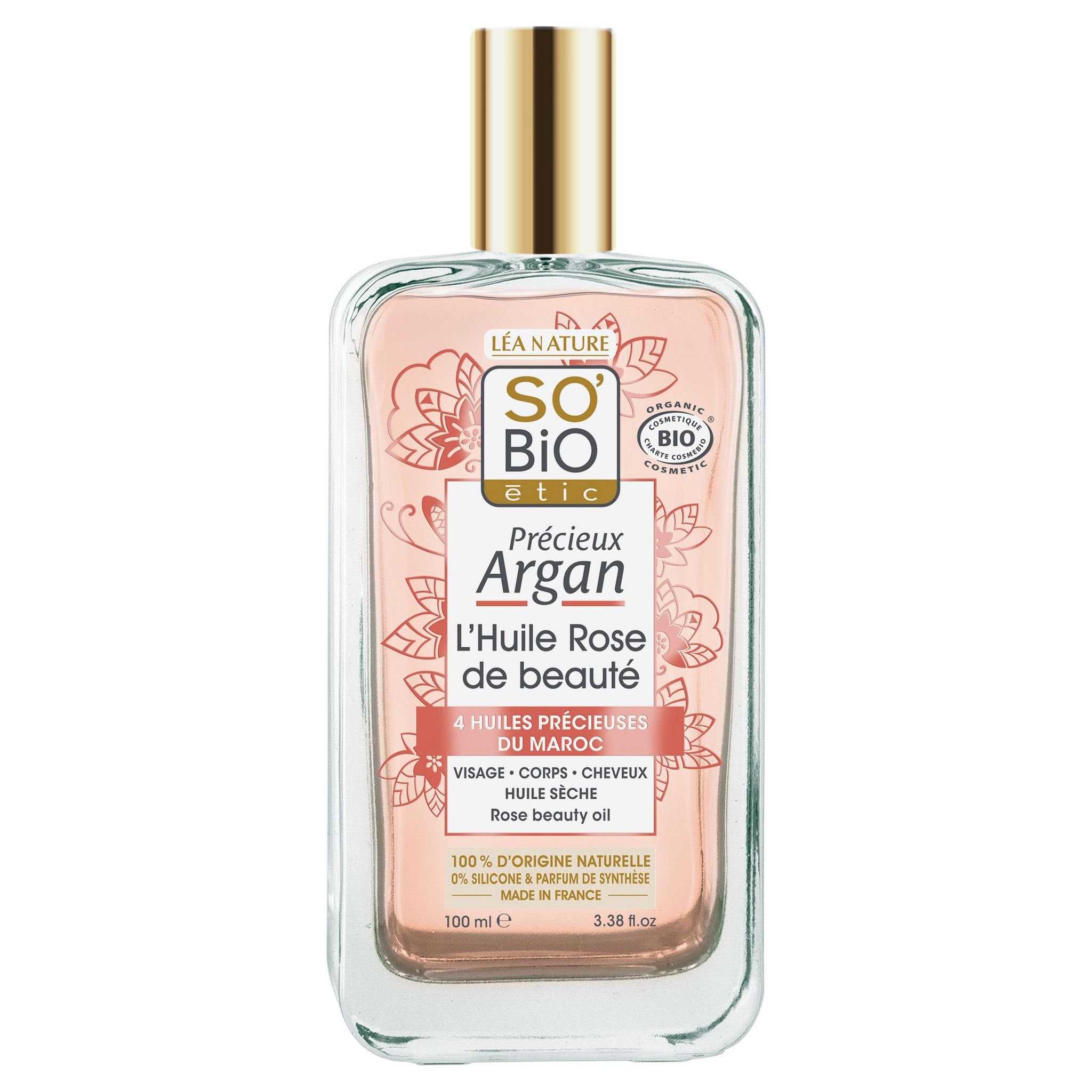 SO BIO ETIC Précieux Argan L'huile Rose de beauté sèche aux 4 huiles essentielles du Maroc pour visage, corps et cheveux 100ml