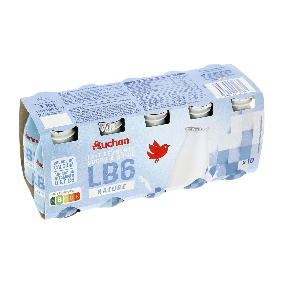 AUCHAN LB6 Yaourt nature à boire 10x100g
