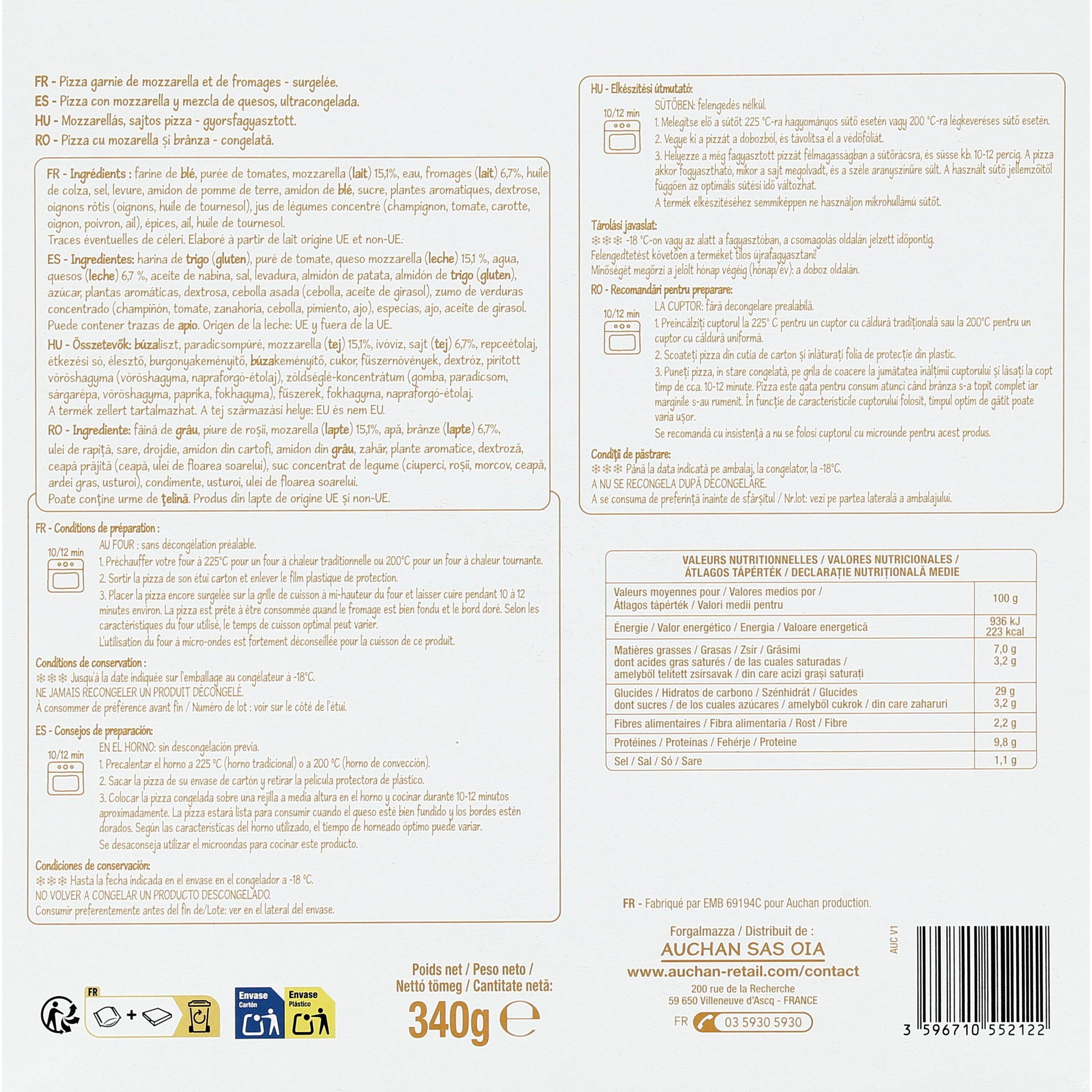 Voir la diapositive 2 : POUCE Pizza aux fromages 340g